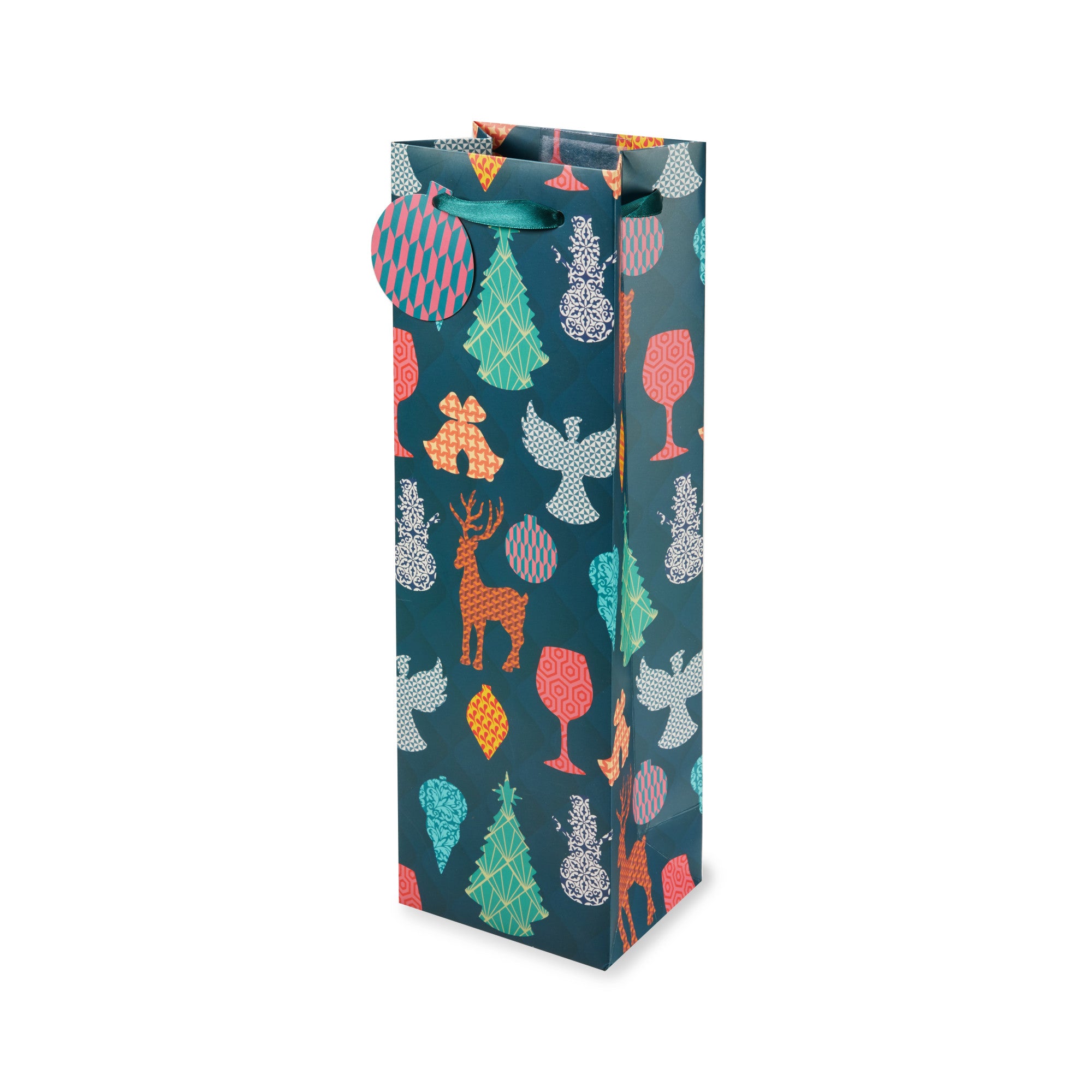 Elegant Holiday Patterned Wine Bottle Bag - Perfect for Christmas, Thanksgiving & Party Gifts - Single Bottle Carrier for Wine, Champagne & Liquor