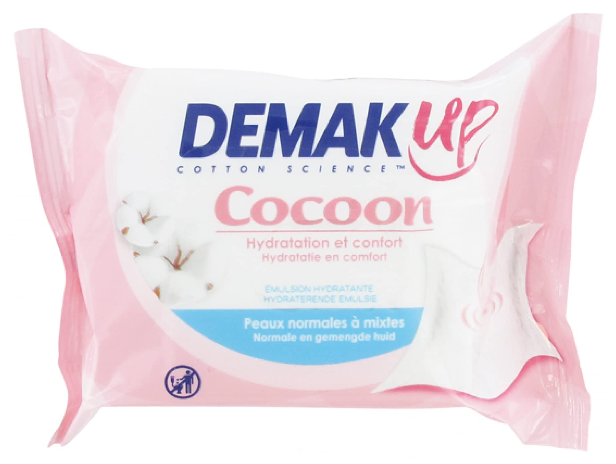 Demak'Up Cocoon Makeup Remover Wipes for Normal to Combination Skin - 25 Count | Gentle & Effective Cleansing for Daily Makeup Removal & Skincare Routine