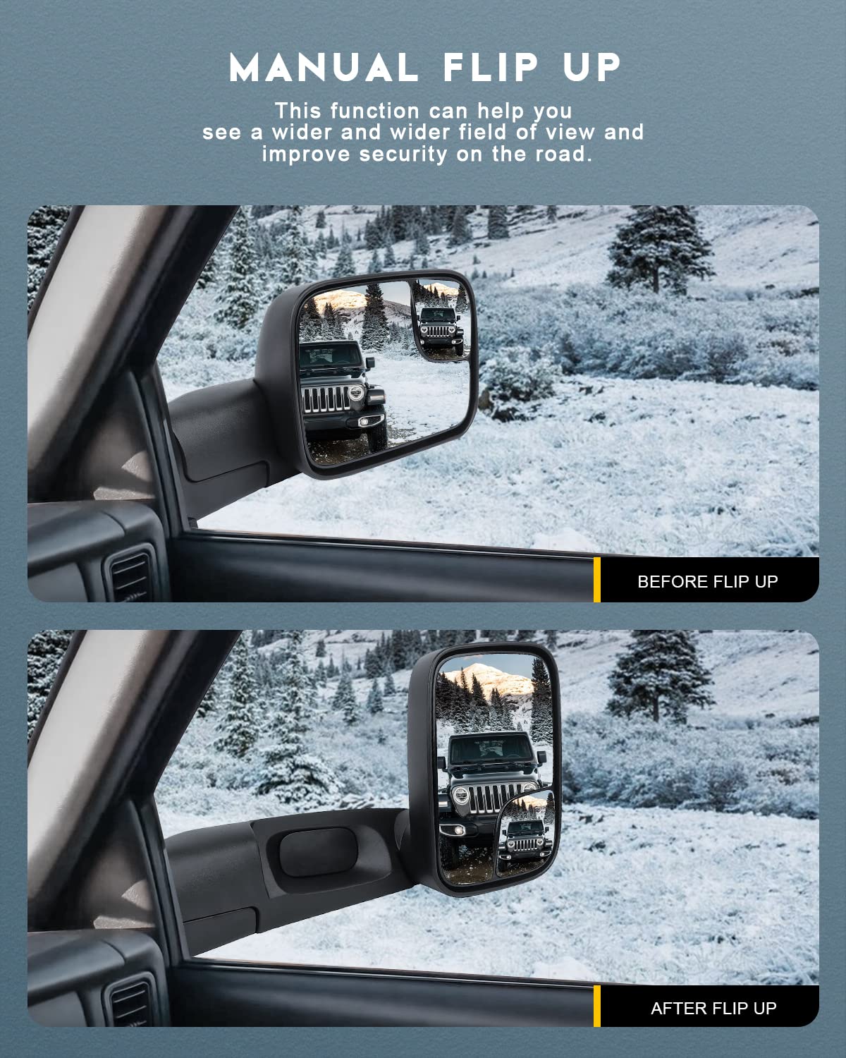 OCPTY Left & Right Pair Towing Mirrors for 1994-2002 Dodge Ram 1500/2500/3500 - Manual Adjustable Black Housing Truck Mirrors - Perfect for Towing, Hauling & Off-Road Adventures