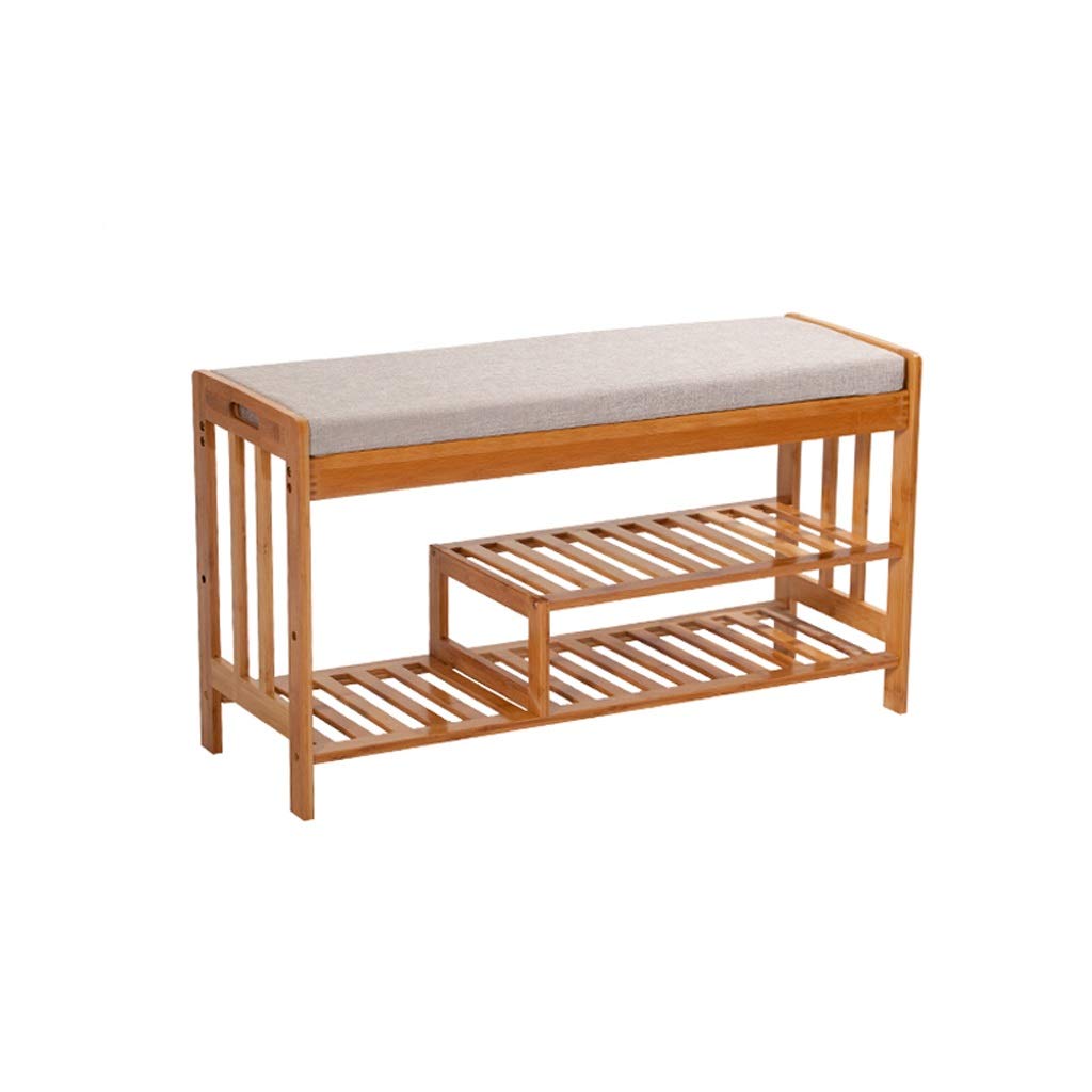 TOMYEUS Adjustable Shoe Organizer Bench - 2-Tier Shoe Rack with Linen Mat for Entryway, Hallway & Closet Storage (Natural, Large) - Perfect for Small Spaces & Home Organization
