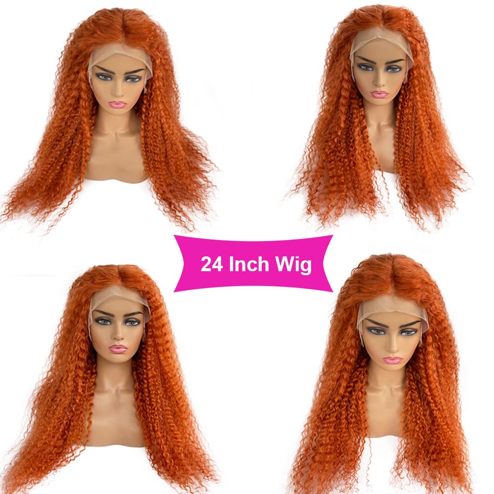 20 Inch Deep Wave Human Hair Wigs Ginger - 4 Inch Deep Parting Lace Front Wig with Pre Plucked Hairline & Baby Hair - 150% Density Bleached Knots Colored Curly Real Human Hair Lace Wig for Women - Perfect for Daily Wear, Cosplay, Parties & Special Occasions