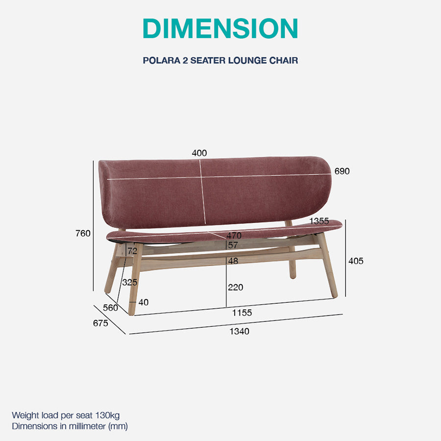 POLARA 2 Seater Lounge Chair - Modern Oak Wood Frame with Salmon Fabric - Perfect for Living Room, Patio or Office Relaxation