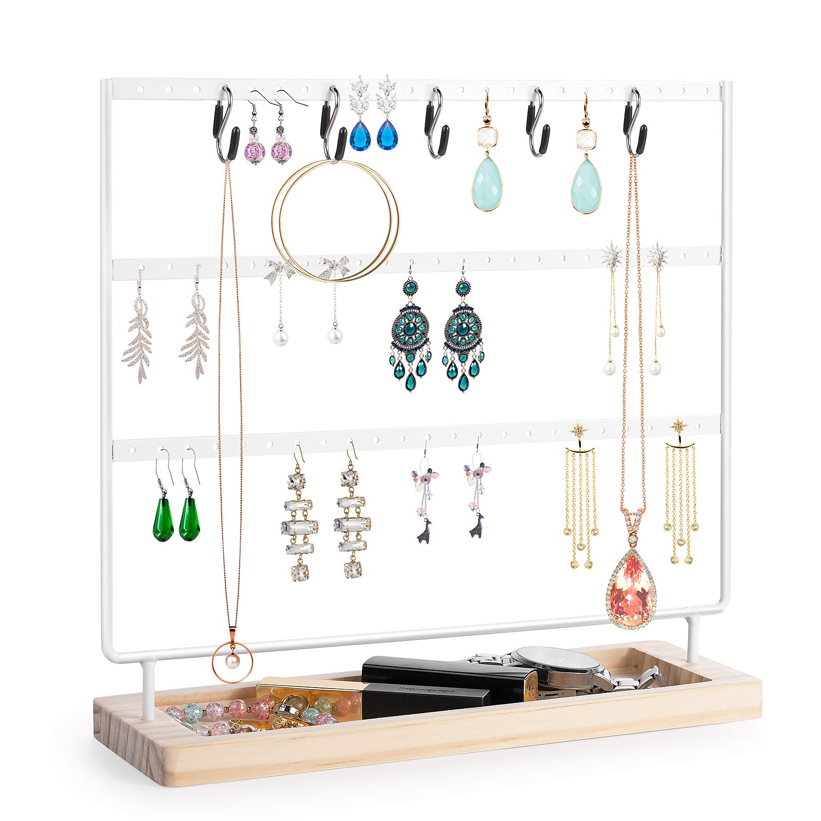 VERGILIUS 3-Tier Jewelry Organizer Stand - White Earring & Necklace Holder Display Tree for Earrings, Necklaces, Bracelets - Perfect for Bedroom, Bathroom, Dresser & Travel Jewelry Storage