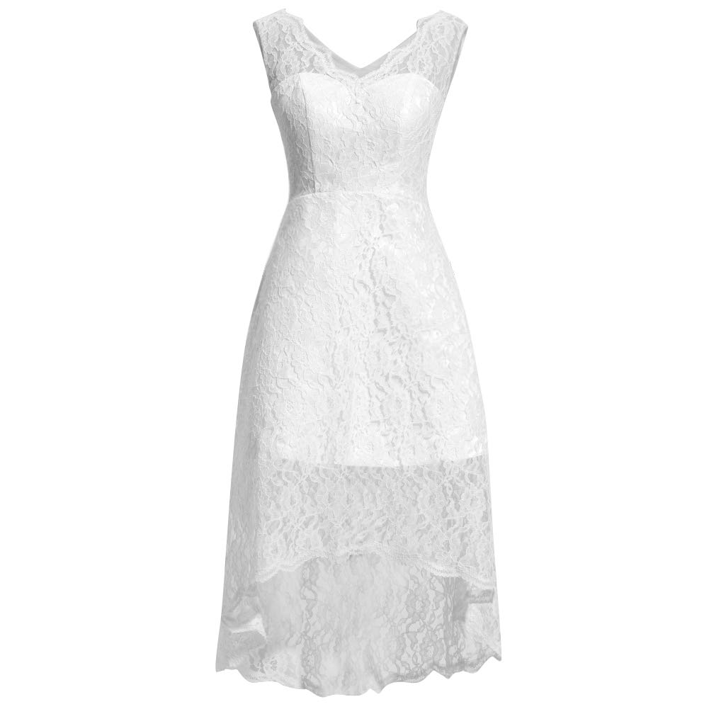 Elegant Lace A-Line High-Low Wedding Dress for Bride – Short Bridal Gown with Romantic Details | Perfect for Beach Weddings, Vow Renewals & Outdoor Ceremonies