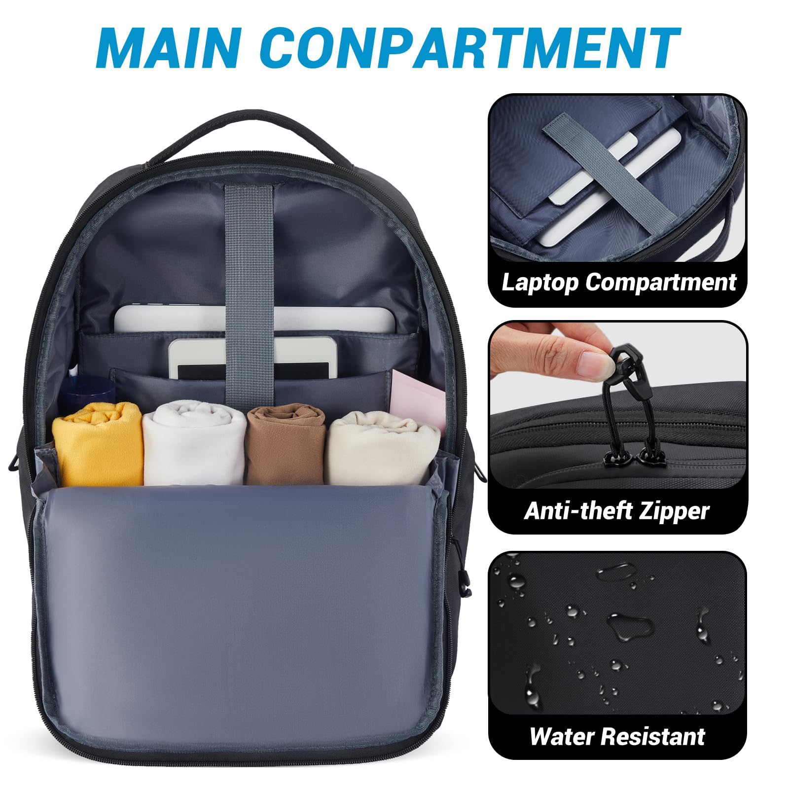 Lightweight Anti-Theft Travel Laptop Backpack for Men - Slim Waterproof Computer Bag with Double Laptop Compartments & Sleeve - Perfect for Business Trips, Commuting & College Use
