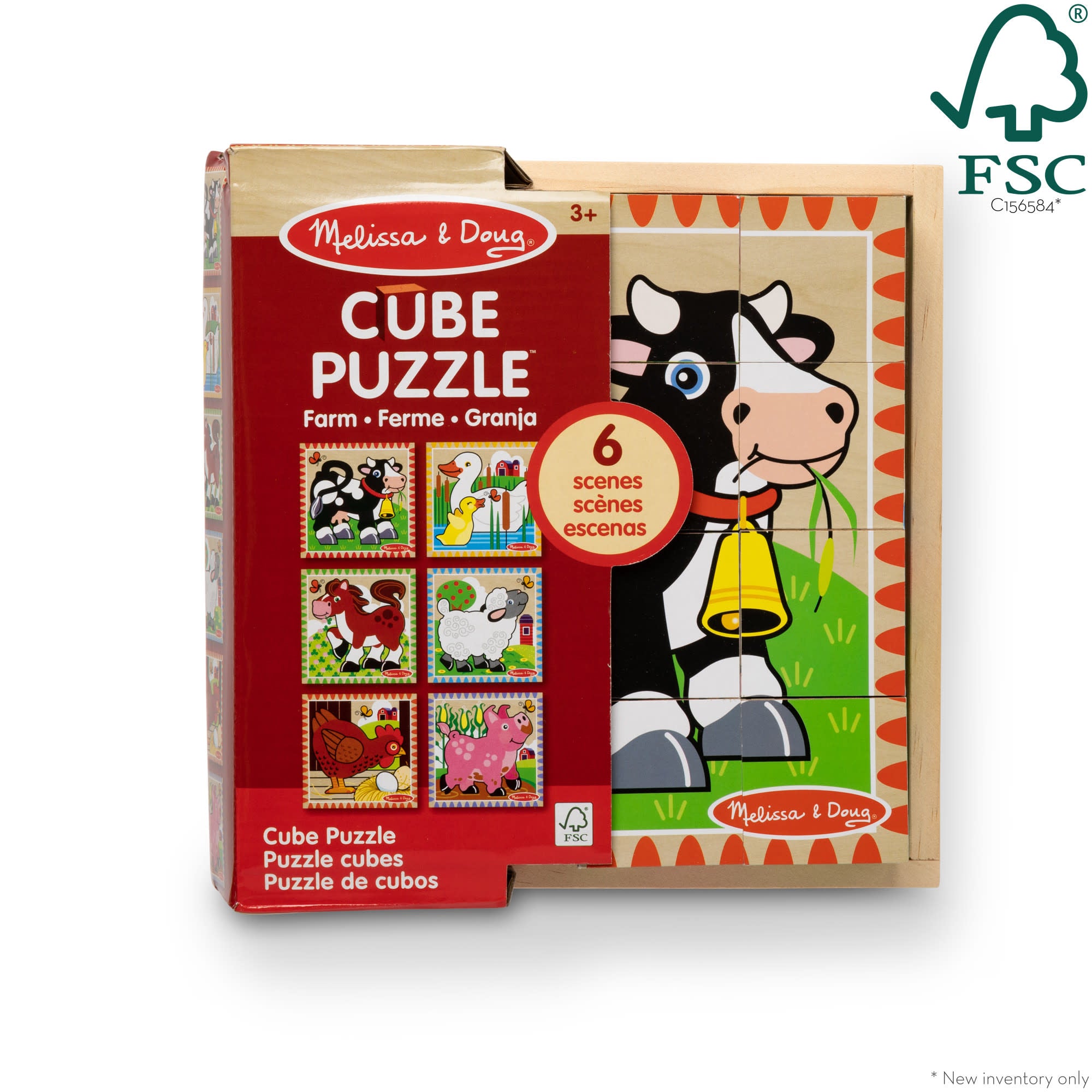 Farm Cube Puzzle - 16 Piece Wooden Brain Teaser for Kids & Adults - Fun Educational Toy for Family Game Night & Classroom Activities