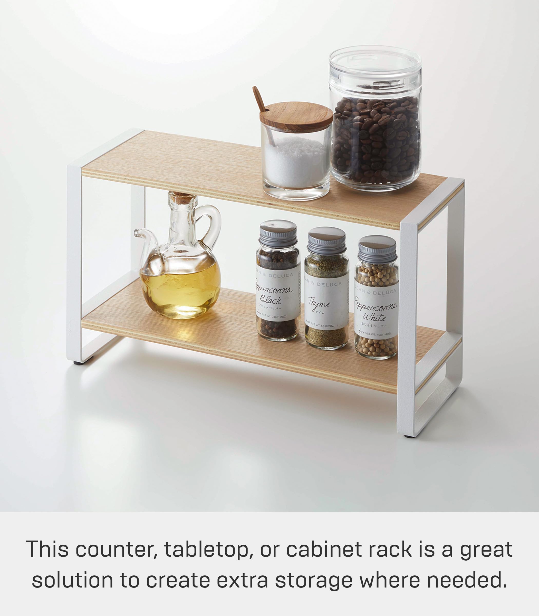 Yamazaki Home Tosca Kitchen Rack - Countertop Storage Shelf Organizer with Steel Frame and Wood Shelves - Perfect for Spice Racks, Pantry Organization, and Small Kitchen Appliances Storage