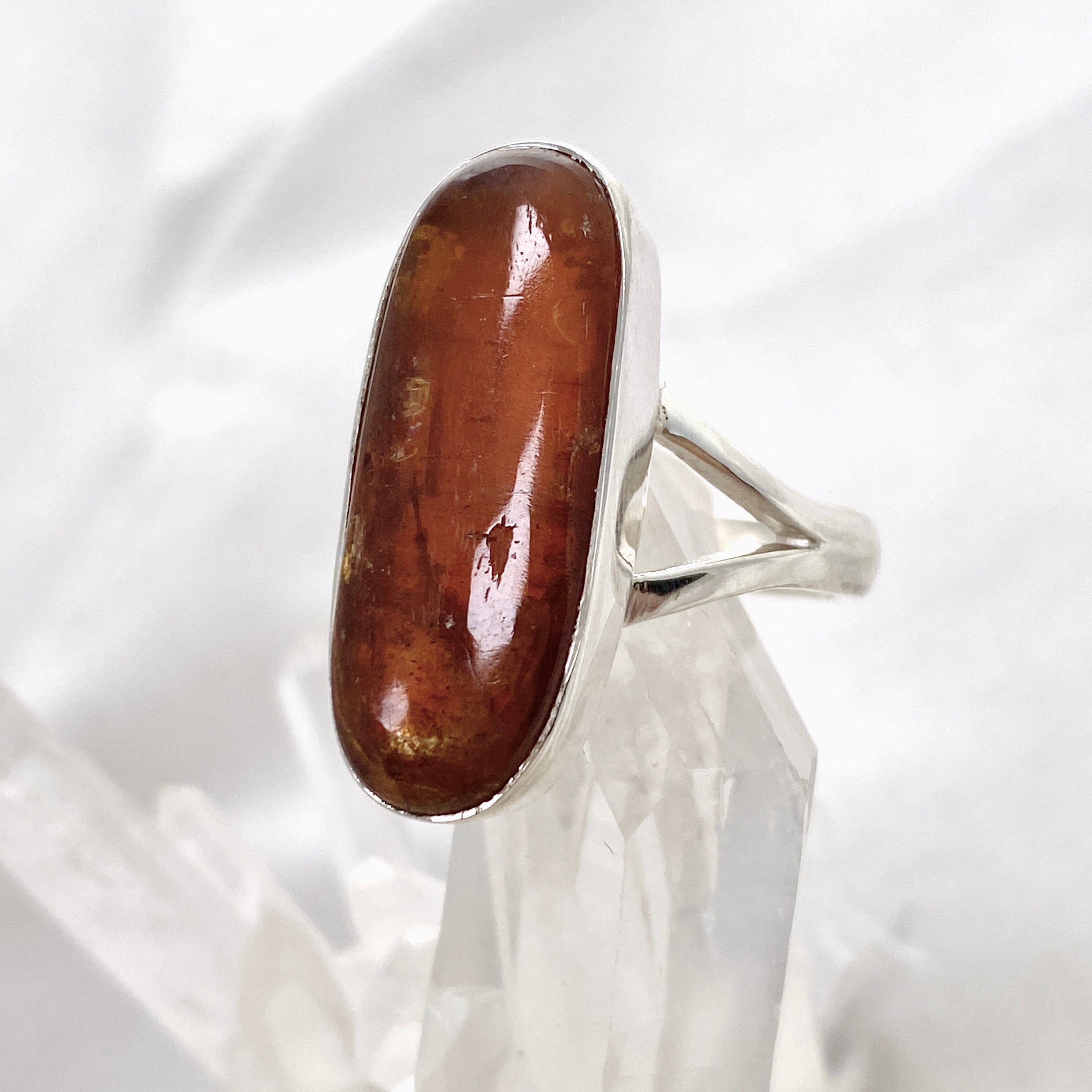 Natural Orange Kyanite Oval Cabochon Split Band Ring Size 8 - Handmade Gemstone Jewelry for Women - Perfect for Boho Chic Outfits & Special Occasions