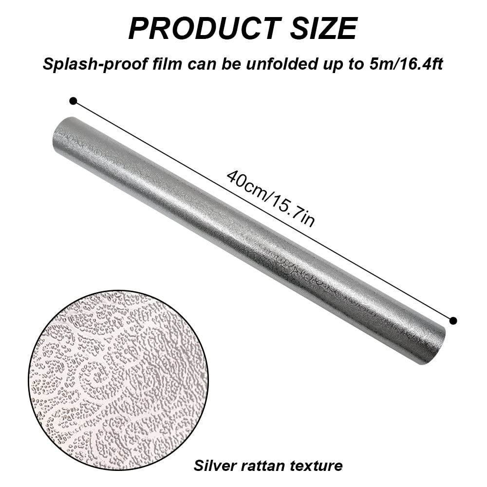 15.7'' x 196.8'' Self-Adhesive Kitchen Backsplash Wallpaper - Oil Proof & Heat Resistant Aluminum Foil Contact Paper for Countertops, Drawers, Shelf Liners (Silver) | Perfect for Modern Kitchens, DIY Home Decor & Easy Peel-and-Stick Installation