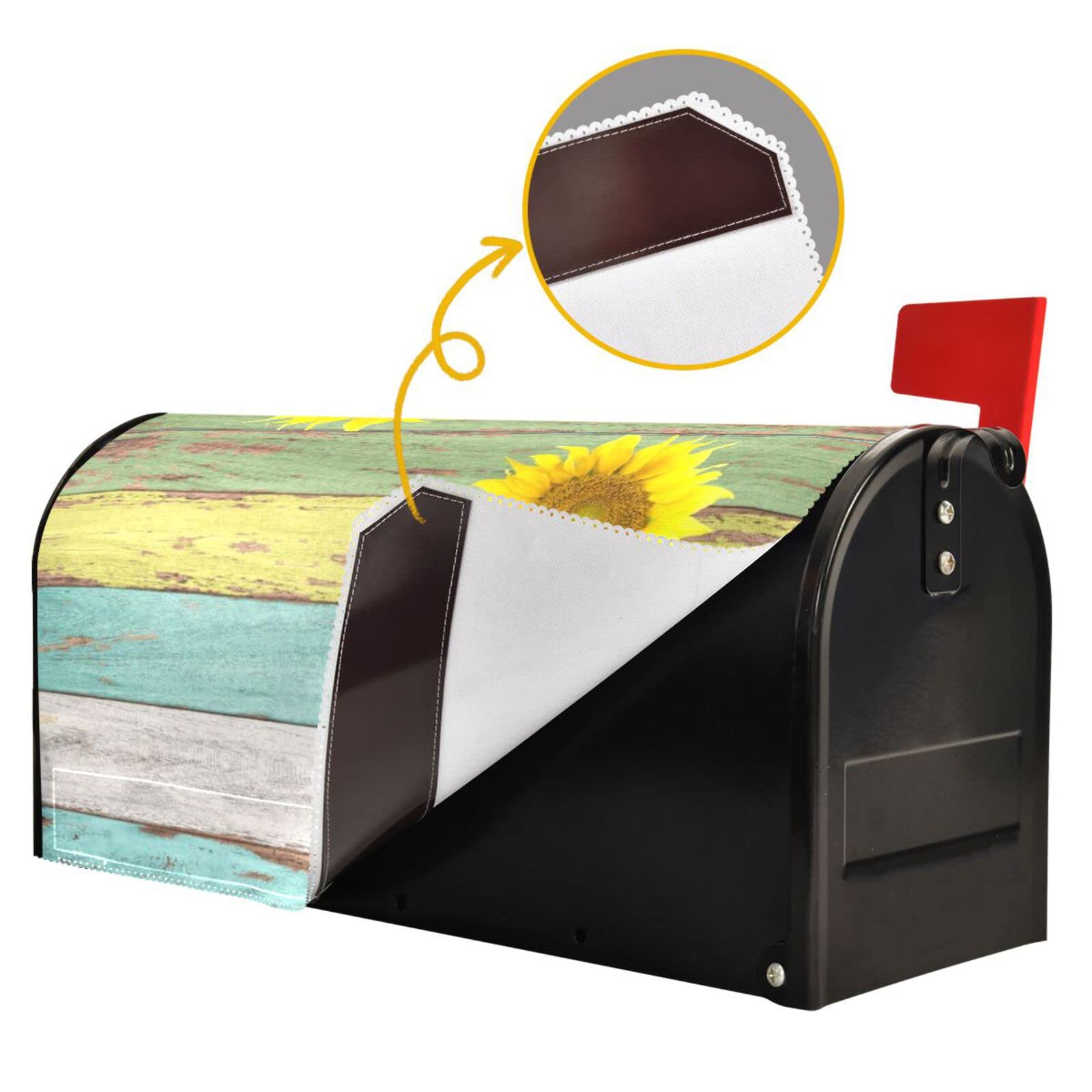 Magnetic Mailbox Cover 18 x 21 Inch - Sunflower Wood Grain Design for USPS Mailbox, Weatherproof & Rustproof Mail Wraps for Outdoor Use - Perfect for Home, Garden, and Rural Mailbox Protection