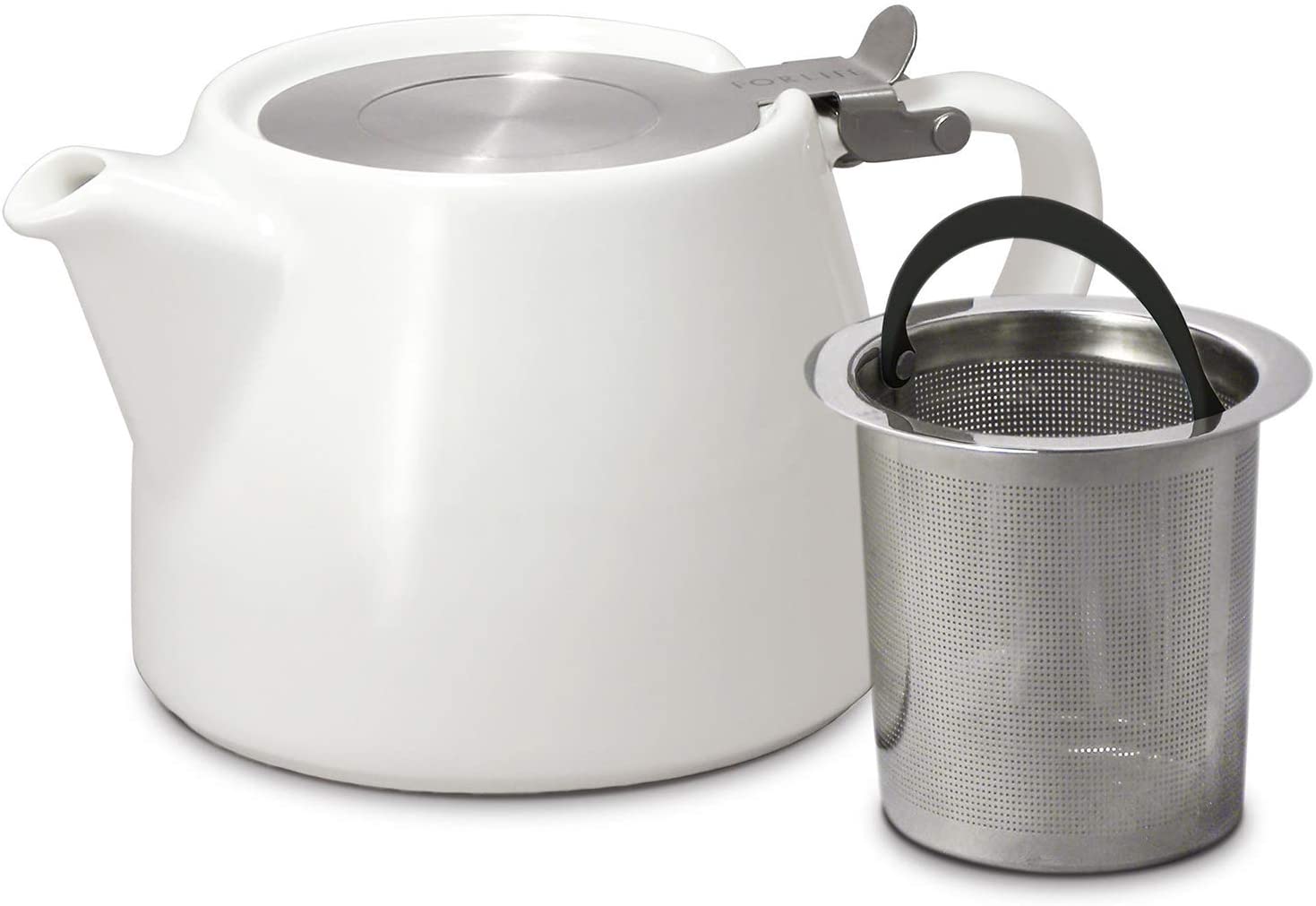 FORLIFE Stump Teapot with SLS Lid and Infuser - 18oz White Ceramic Tea Pot for Loose Leaf Tea | Perfect for Home, Office & Tea Party Brewing