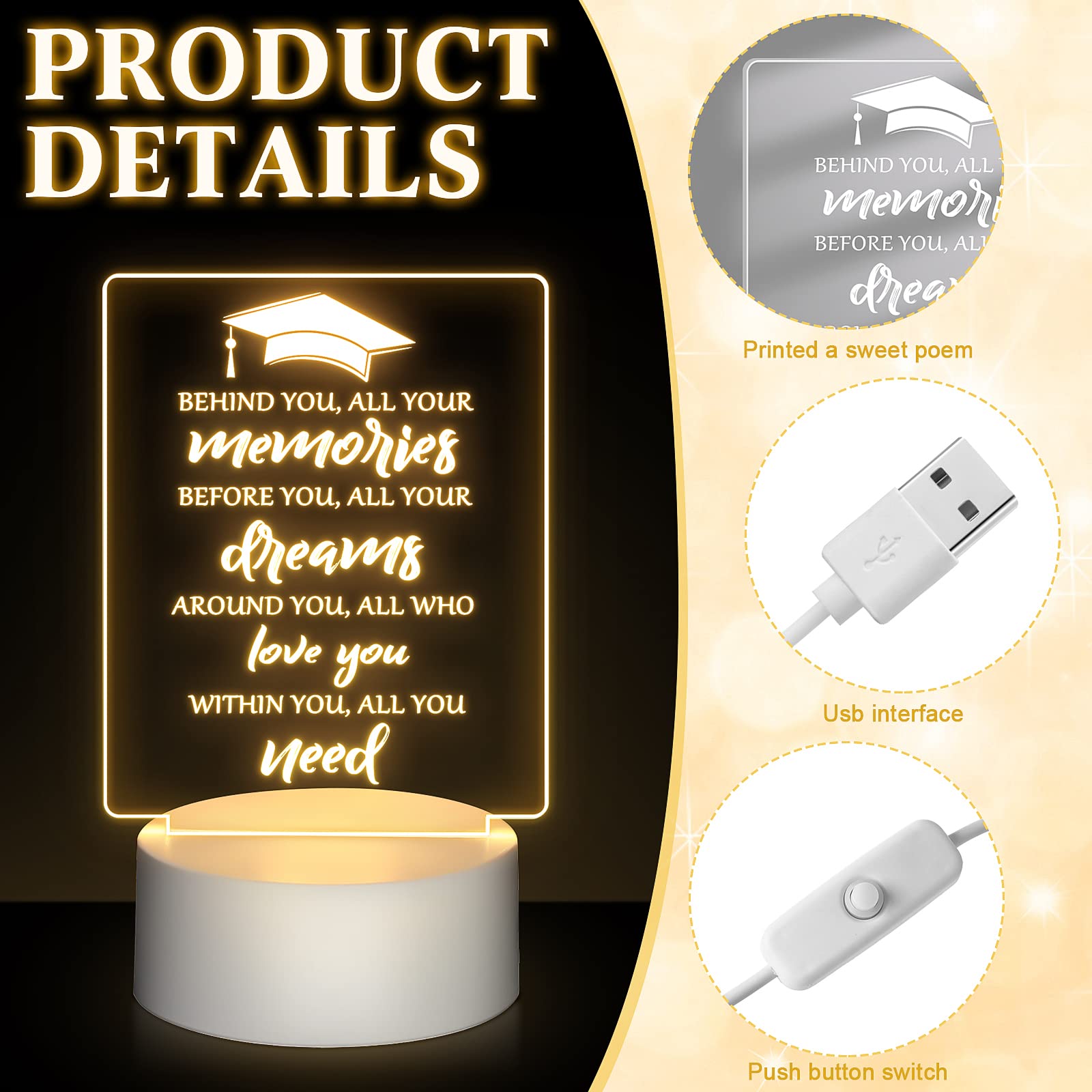 **Hortsun Graduation LED Lamp 2025 - Night Light with Graduation Cap Design - Inspirational College Graduation Gift for Students, Teachers, Classmates - Perfect for Dorm Decor, Graduation Party, and Desk Lighting**