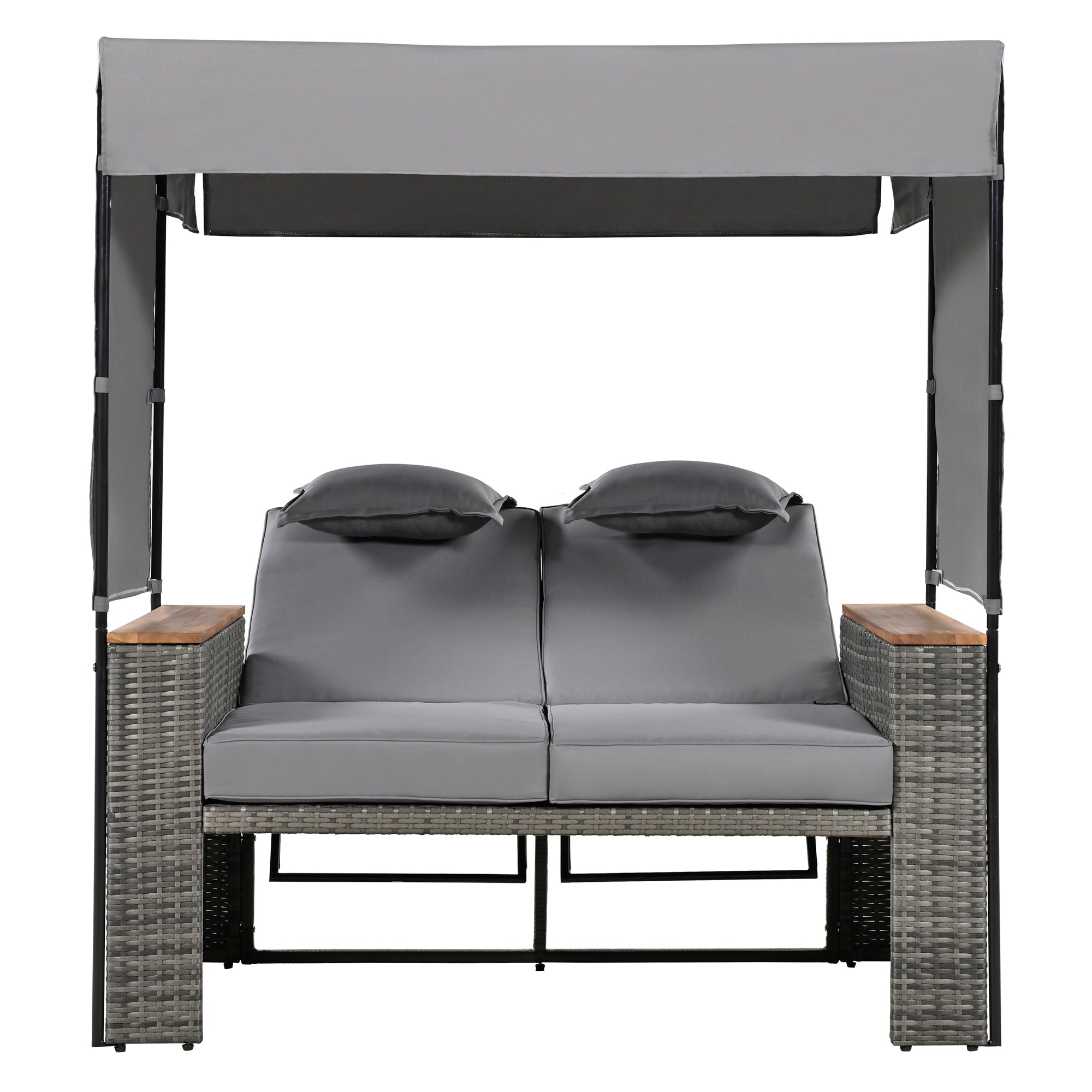 2-Piece Outdoor Rattan Daybed with 5 Adjustable Positions - Patio Loveseat Sofa Set for Poolside, Garden, or Backyard Relaxation
