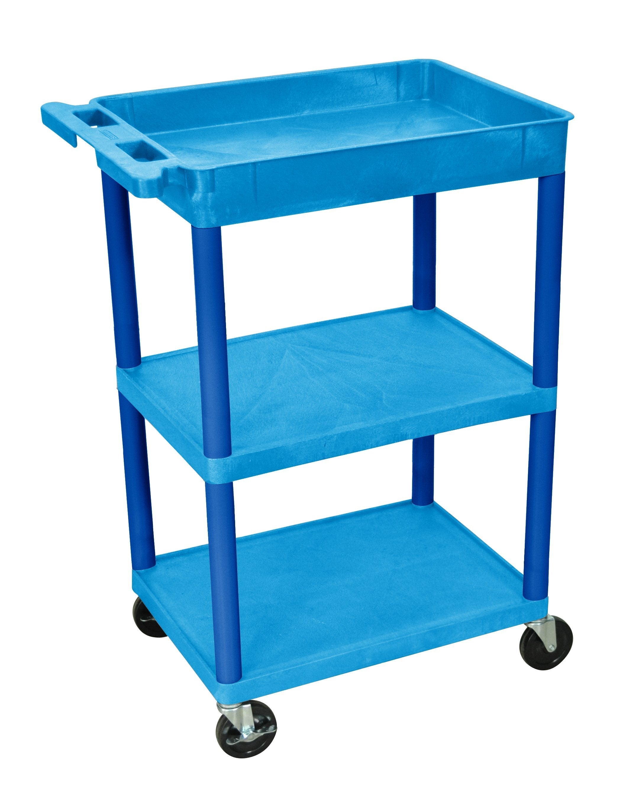 Luxor Blue 1 Tub Shelf and 2 Flat Shelves Rolling Cart - Storage Organizer for Bathroom, Kitchen, Office, or Laundry Room