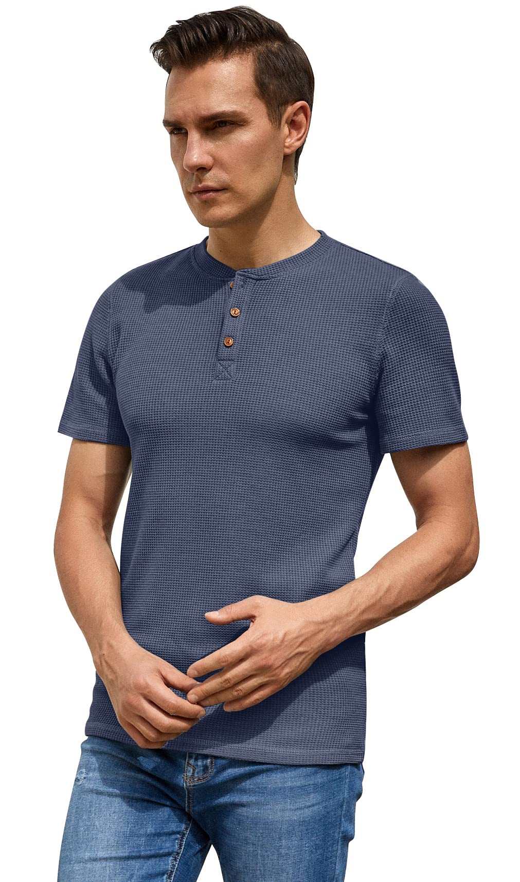 Sailwind Men's Short Sleeve Waffle Henley Shirt - Breathable Casual T-Shirt for Men | Perfect for Summer Outfits, Weekend Wear & Outdoor Activities