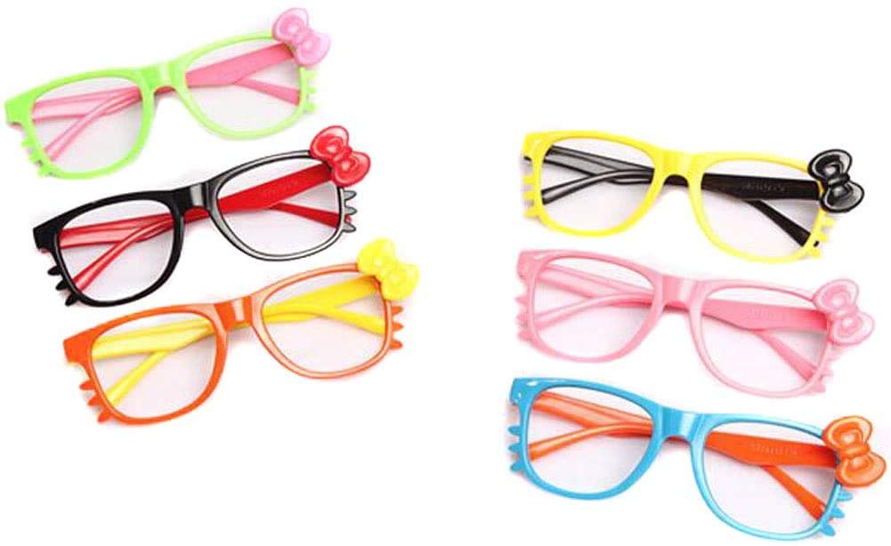 Fodattm 6-Pack Kids Cute Bowknot Glasses Frames - Lens-Free Nerdy Retro Style for Halloween, Costume Parties & Dress-Up Play