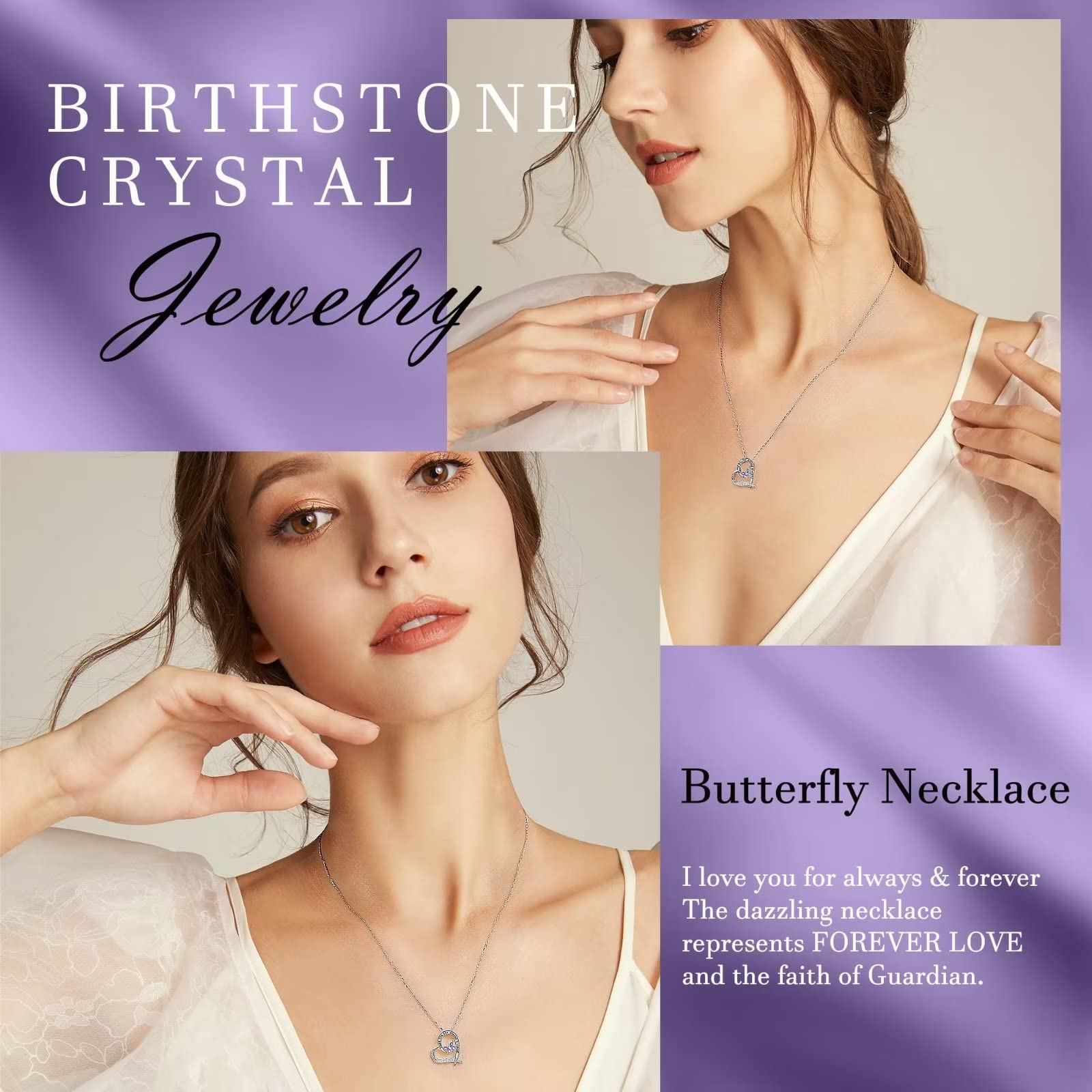 925 Sterling Silver Heart Butterfly Necklace with Birthstone - Elegant Valentines, Anniversary & Birthday Gift for Women, Mom | Perfect Mothers Day Jewelry Present for Her | Ideal for Romantic Dates, Special Occasions & Everyday Wear