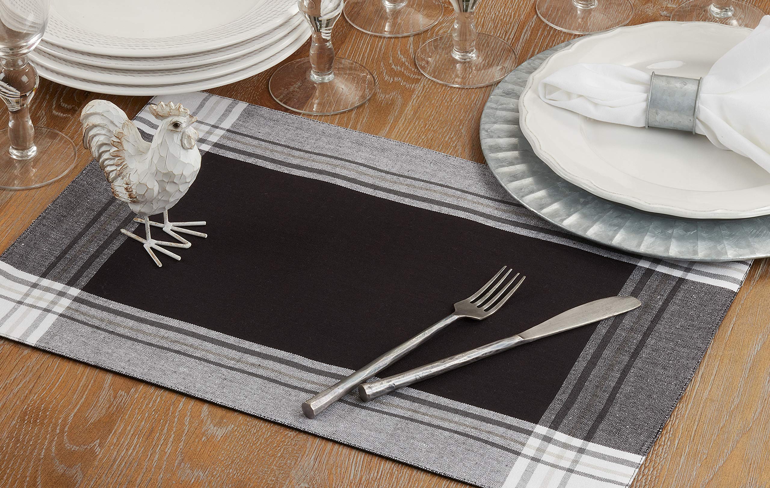 Premium Stripe Border Placemats Set of 4 - Waterproof & Heat-Resistant Table Mats for Dining, Kitchen, and Party Decor - Elegant Table Setting Accessories for Home, Restaurant, and Events