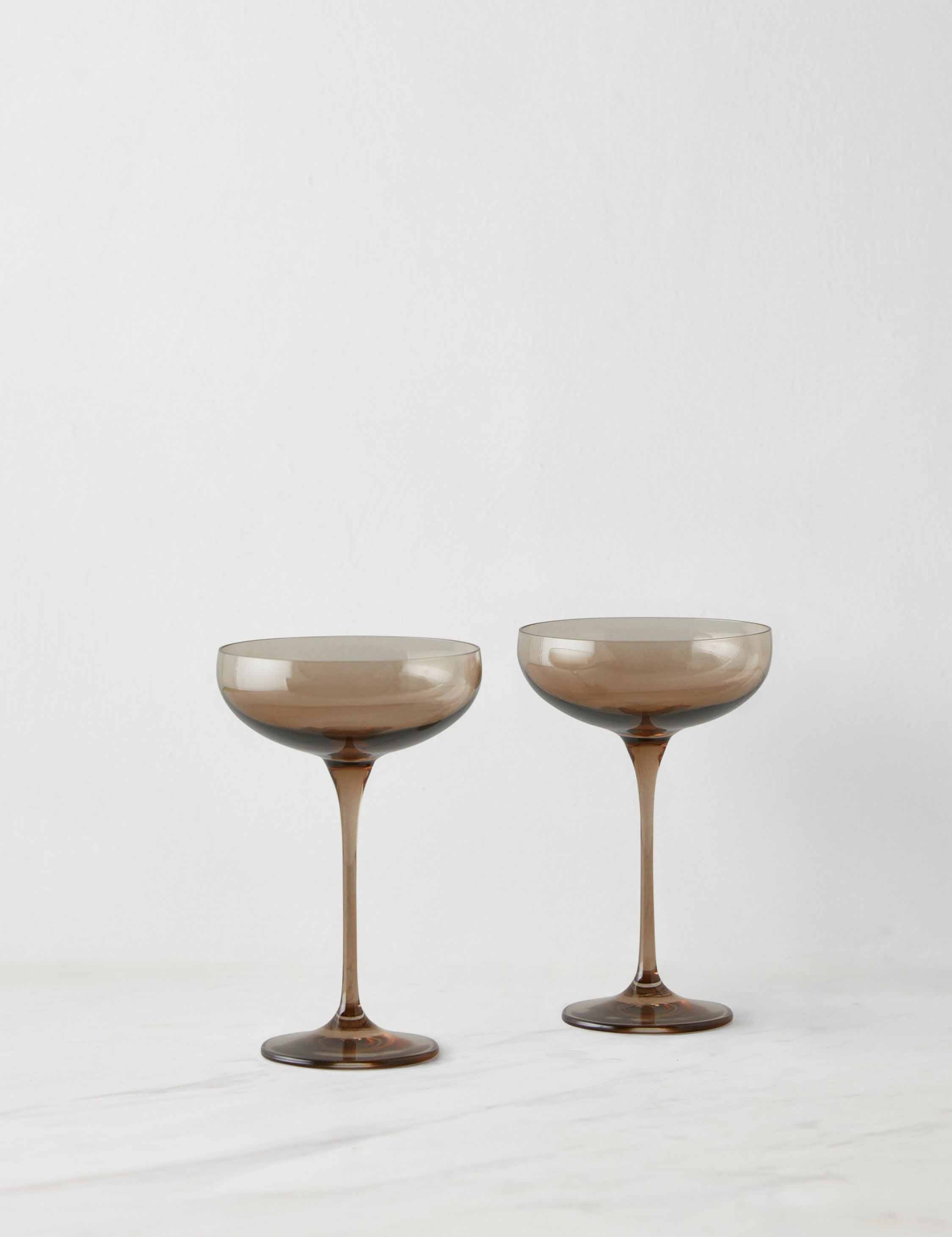 Elegant Estelle Colored Glass Champagne Coupes Set of 2 - Perfect for Weddings, Parties & Romantic Dinners