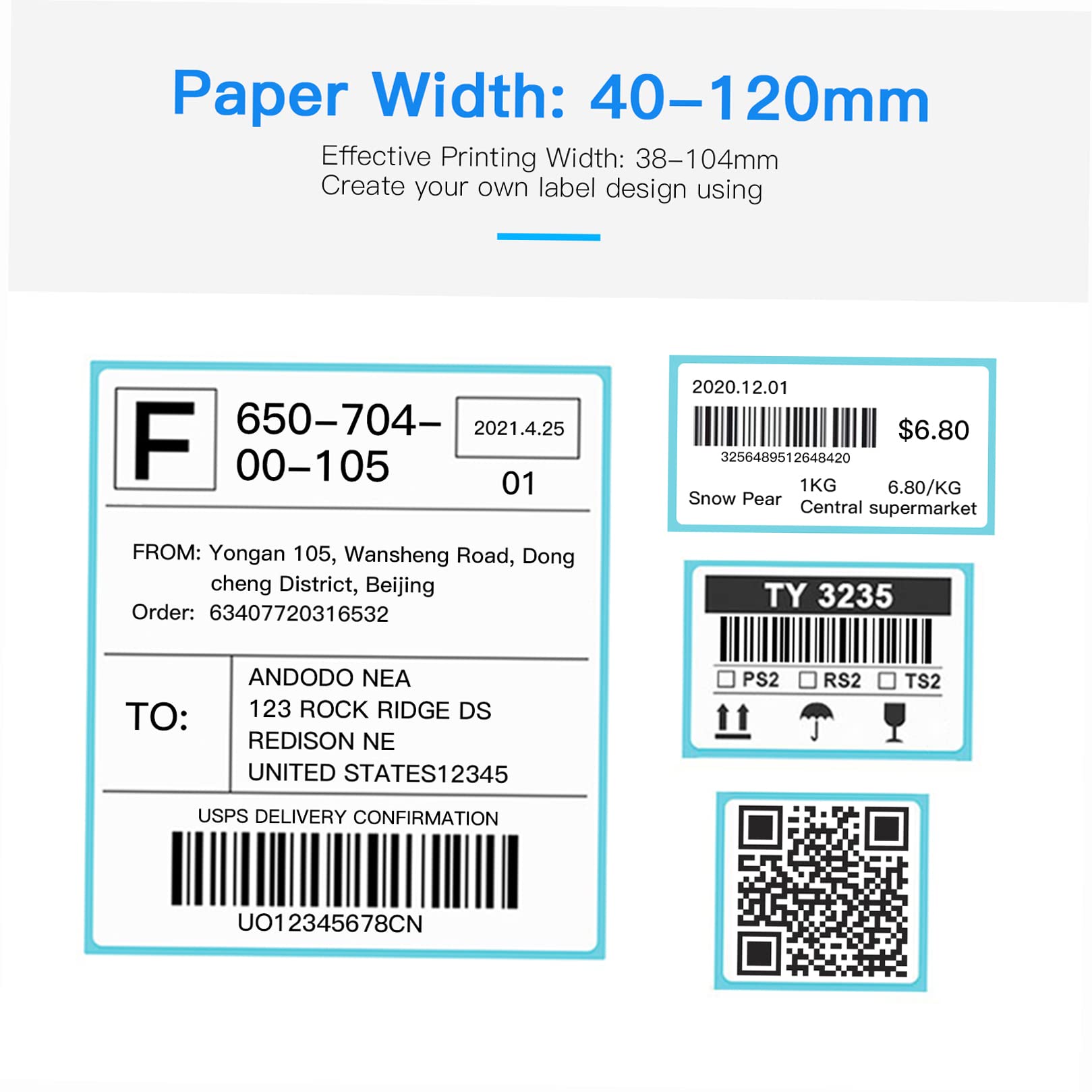 4x6 Direct Thermal Label Printer - High Speed USB Desktop Shipping Label Maker for Postage, Barcodes & Mailing (40-120mm Paper Width) | Perfect for E-commerce, Logistics & Small Business Shipping Labels
