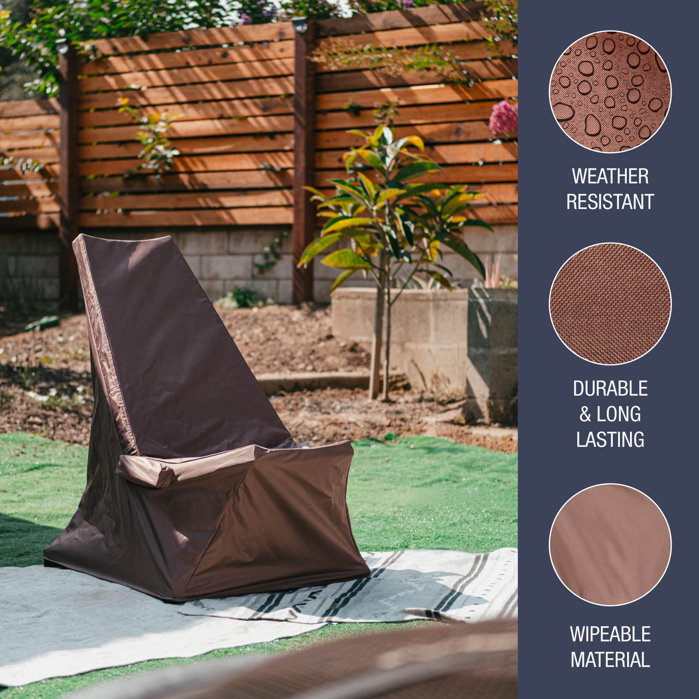 CleverMade Tamarack Chair Cover - Waterproof Outdoor Patio Furniture Protector for Folding Wooden Chairs (2 Pack, Mocha) | UV Resistant & Weatherproof | Perfect for Backyard, Garden, and Poolside Use
