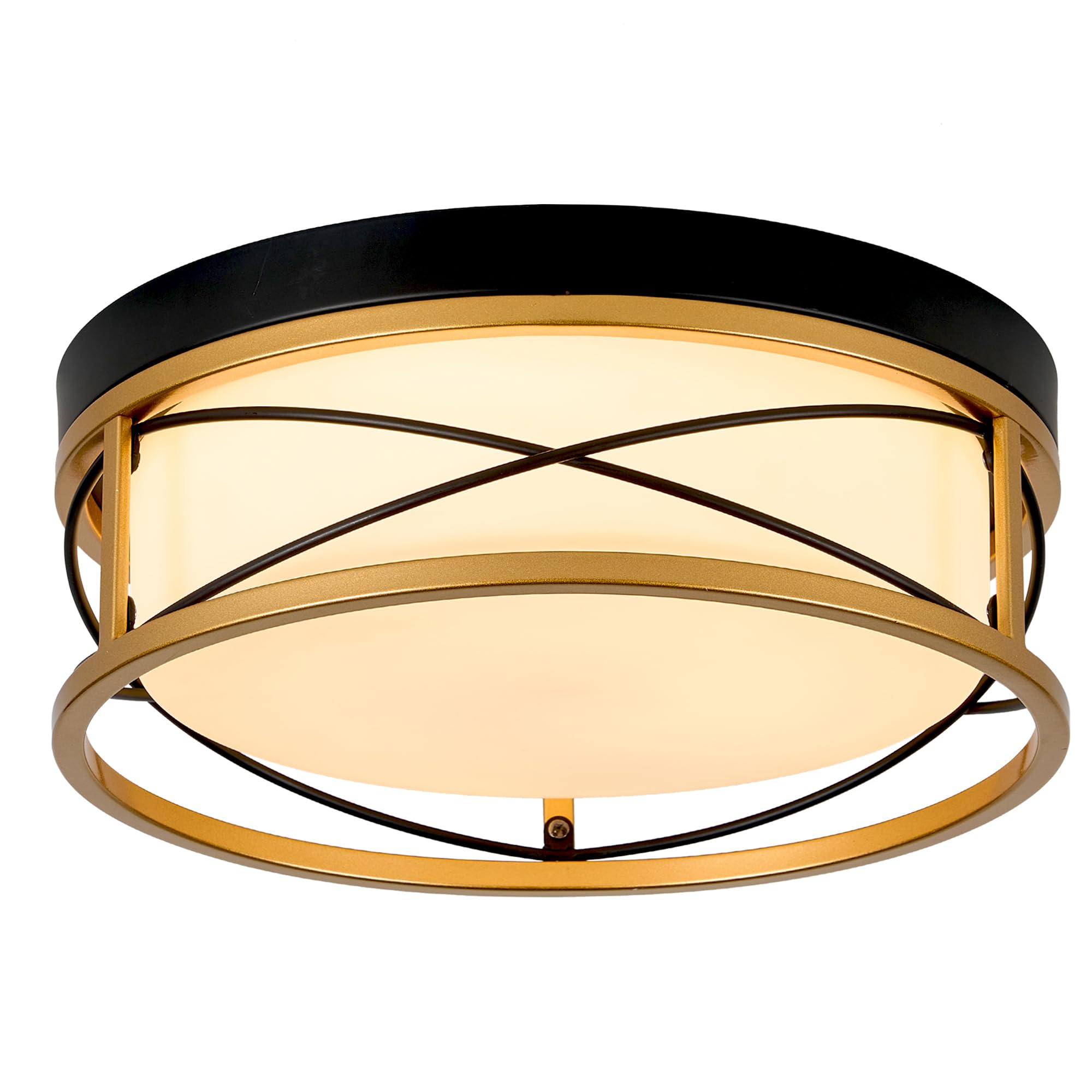 Black & Gold LED Flush Mount Ceiling Light - 12 Inch Frosted Glass Fixture for Hallway, Bedroom & Kitchen - Modern Close-to-Ceiling Lighting (Model MX100026-B) - Perfect for Ambient Lighting in Homes, Apartments & Offices