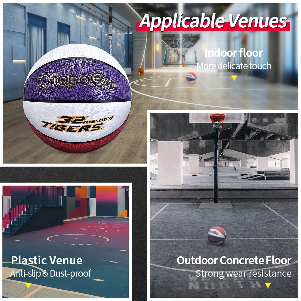 CtopoGo Size 7 Basketball - PU Leather for Indoor & Outdoor Games - Training & Match Use