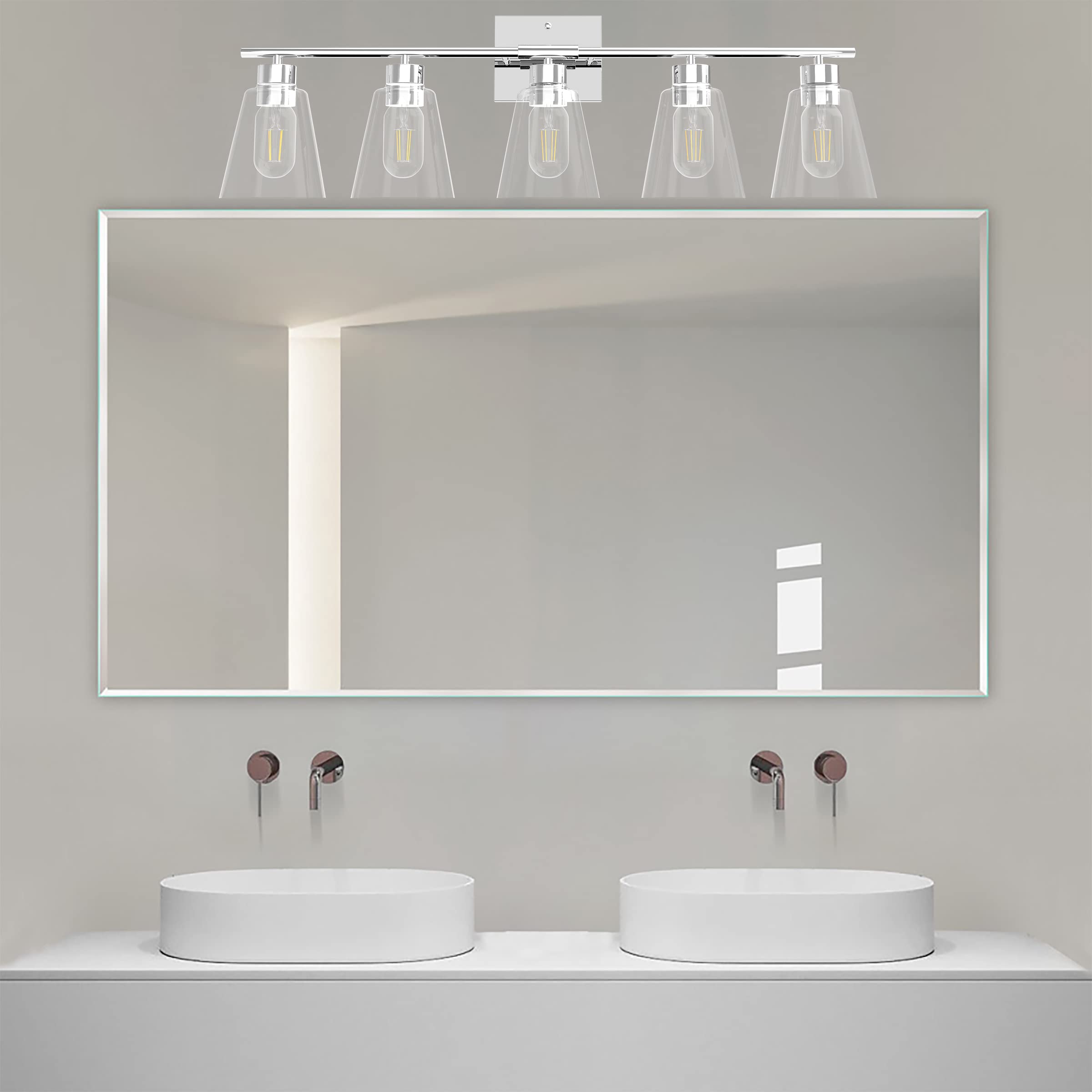 Cloud Fire 5-Light Bathroom Vanity Fixture - Chrome Finish with Clear Glass Shade, E26 Bulb Compatible - Perfect for Bathroom Mirror Lighting, Bedroom Wall Sconce & Farmhouse Hallway Decor