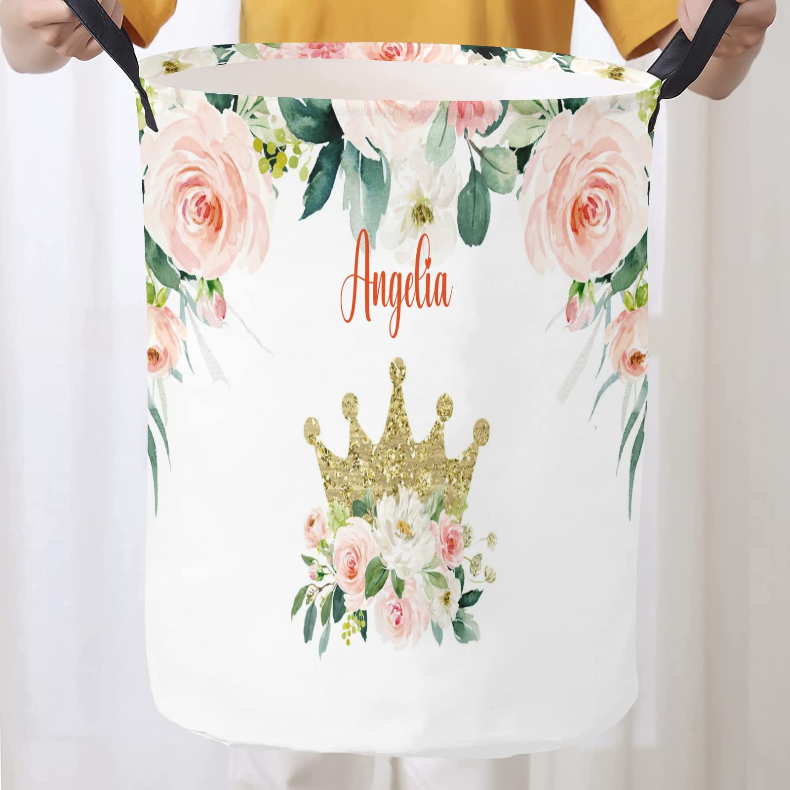 Personalized Laundry Hamper - Custom Collapsible & Foldable Laundry Basket with Waterproof Design for Clothes & Toys - Perfect for Bedroom, Nursery, Dorm & Laundry Room Organization (Floral Crown Pattern)