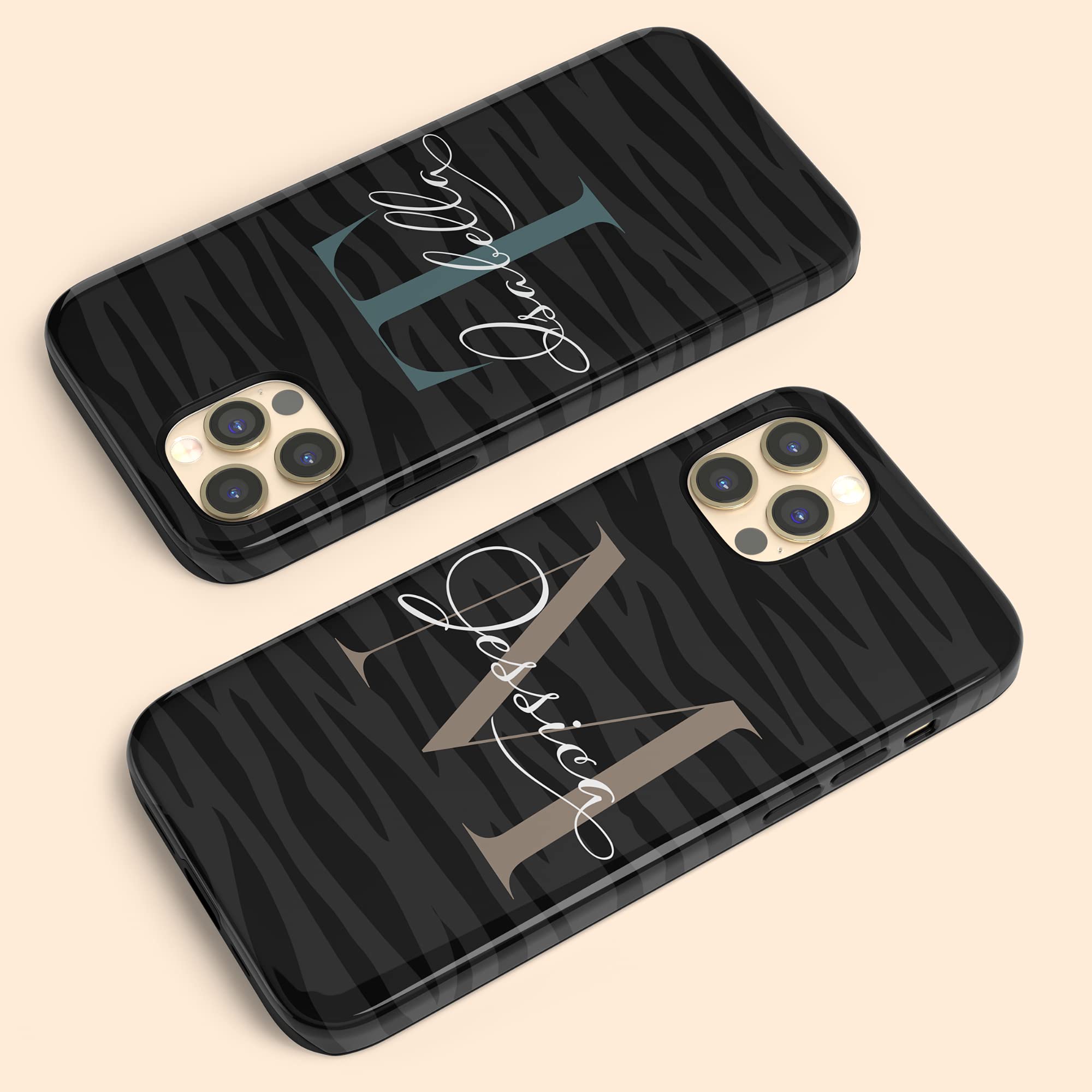 Custom Zebra Monogram Phone Case - Personalized Initial & Name Design for iPhone 16 Plus/15 Pro Max/14/13 Mini/12/11/X/XS Max/XR/7/8 - Durable Protective Cover - Perfect for Everyday Use, Gifts & Fashion Accessories