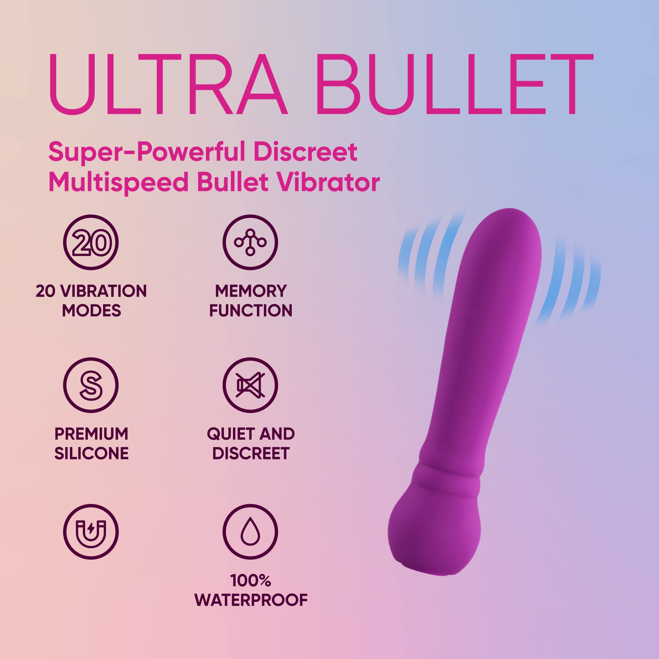 Premium Ultra Bullet Vibrator - 20 Powerful Vibration Modes, Waterproof & Whisper Quiet for Discreet Pleasure - Rechargeable Magnetic USB Charging - Body-Safe Silicone Clitoral & Nipple Stimulator - Perfect for Solo Play, Couples & Travel