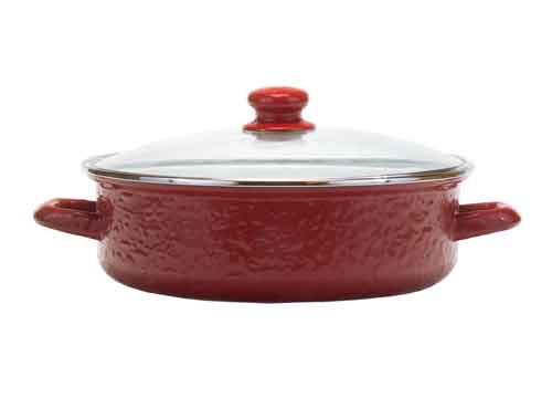 3 Quart Solid Red Swirl Enamelware Saute Pan - Nonstick Cooking Pan for Frying, Searing & Sauteing - Perfect for Stovetop, Oven & Everyday Cooking