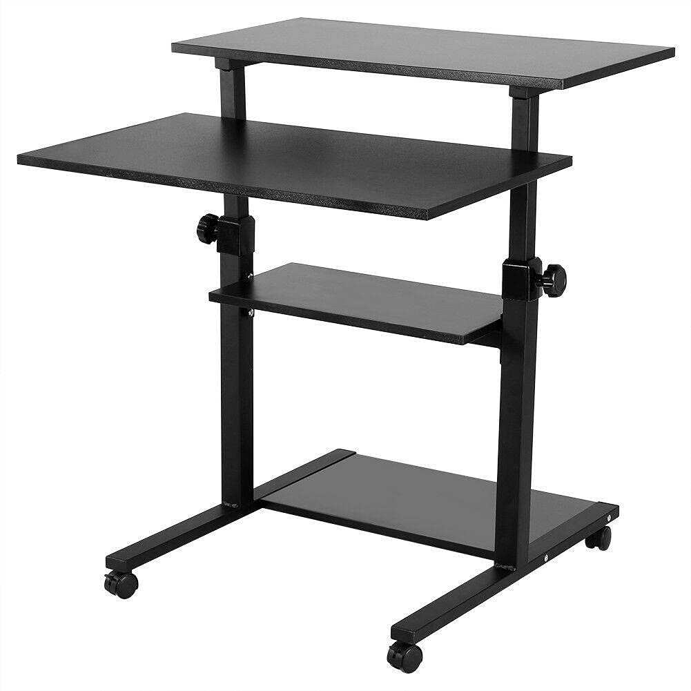 Portable Computer Desk Cart - Adjustable Laptop Table Workstation for Home Office, Gaming & Standing Desk Use - Black Folding Monitor Stand with Wheels for Students & Professionals (6250317) - Perfect for Small Spaces, Dorm Rooms & Workspace Organization