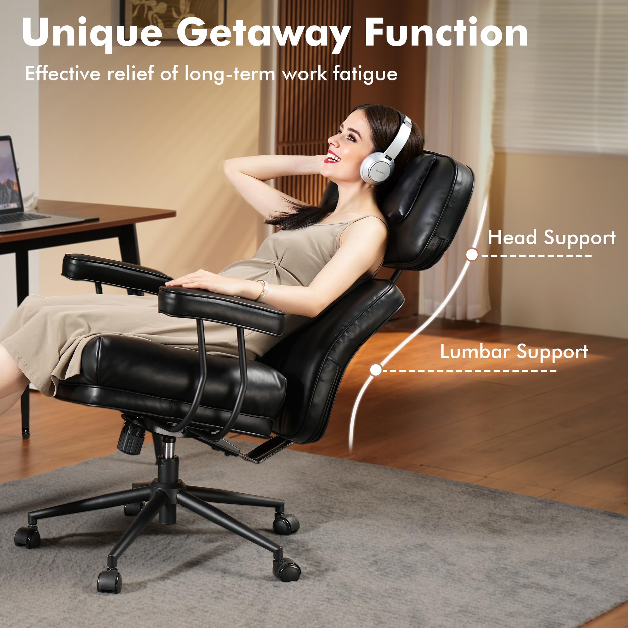 Premium High Back Executive Office Chair - Ergonomic PU Leather Desk Chair with Lumbar Support & Deep Seat for Big and Tall Users, Black | Ideal for Home Office, Gaming & Professional Workspaces
