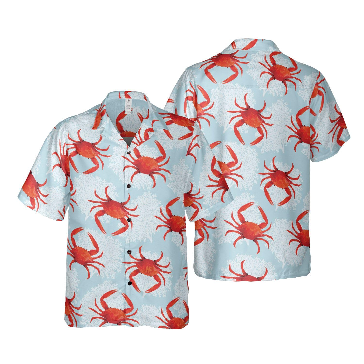 HYPERFAVOR Hawaiian Crab Shirt for Men & Women - Short Sleeve Button Down Crab Print Shirt - Perfect Gift for Crab Lovers - Ideal for Beach Parties, Summer Vacations & Casual Outings