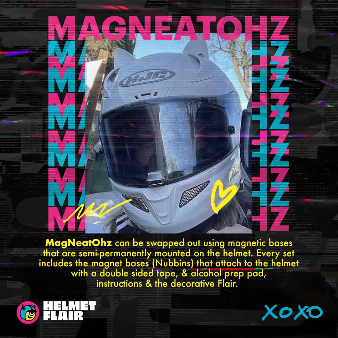 MagNeatOhz Magnetic Cat Ears Helmet Accessory - Interchangeable Kitty Ears for Motorcycle, Bike & Ski Helmets | Made in USA | Perfect for Cosplay, Raves & Outdoor Adventures (Helmet Not Included)