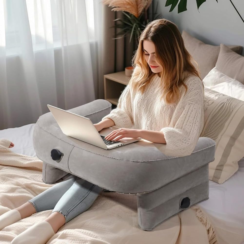 Ergonomic Inflatable Sofa Desk Pillow - Portable Lap Desk with Armrests & Soft Cushion for Reading, Gaming, and Bed Rest - Perfect for Adults on Bed, Sofa, or Floor Use - Ideal for Home Office, Dorm Room, and Travel Comfort
