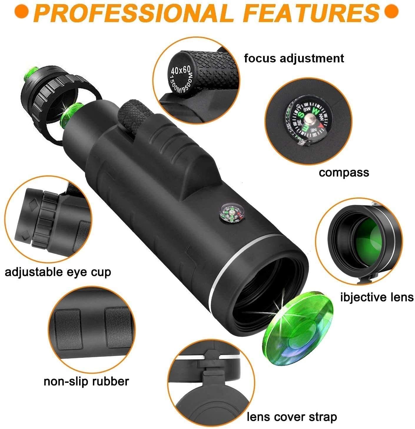 40×60 High Power Monocular Telescope - Waterproof & Fogproof HD Zoom Scope with Adjustable Tripod for Bird Watching, Hunting, Hiking, Camping & Outdoor Adventures - Perfect for Smartphone Photography & Nature Exploration