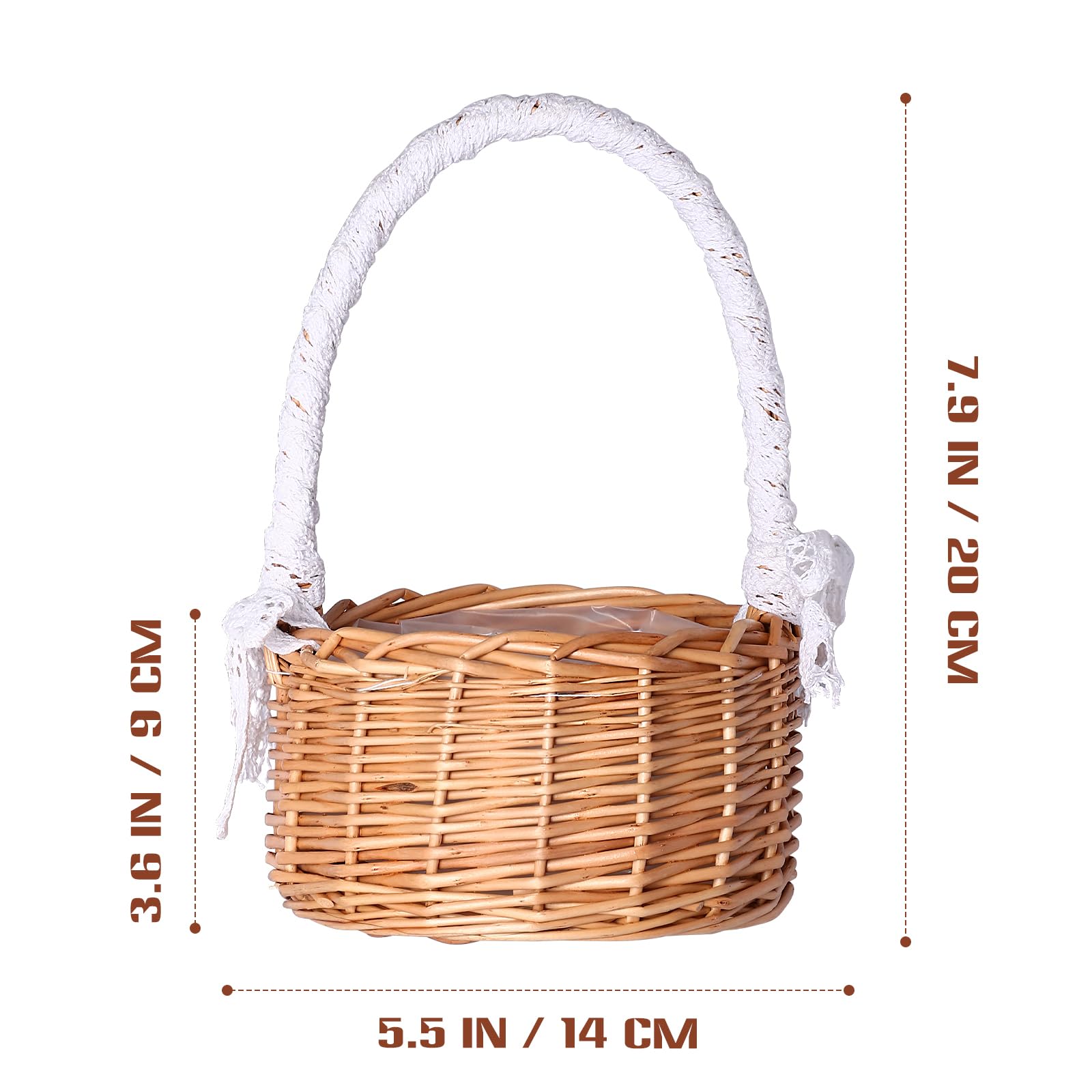 Handmade Rattan Flower Basket - Wicker Planter with Liner & Handle for Wedding, Home Decor, Candy Display | Perfect for Flower Girls, Centerpieces, and Rustic Decorations