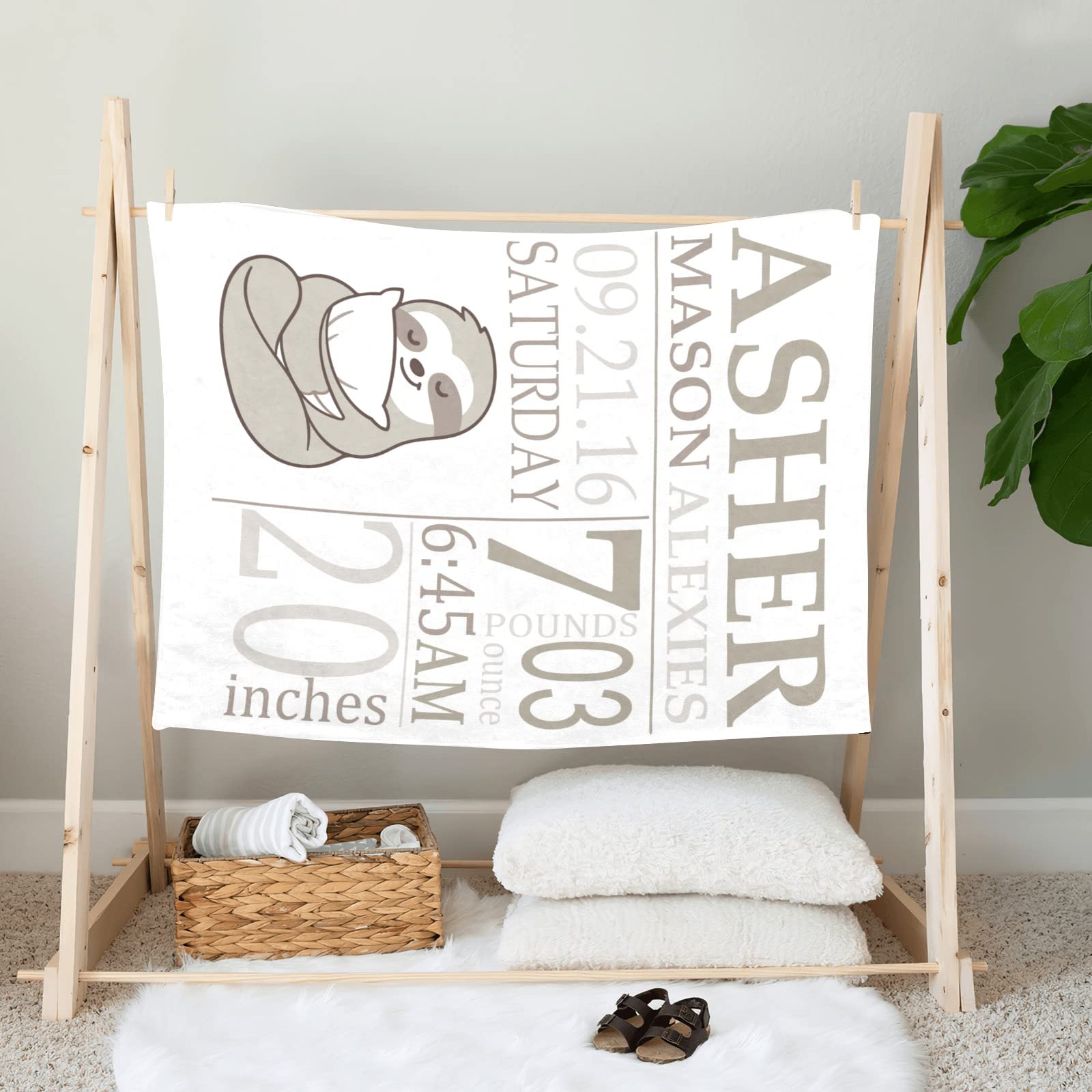 Personalized Sloth Baby Blanket with Name - Custom Newborn Receiving Blanket for Girls & Boys - 30x40 Inch Soft Swaddle Blanket Gift for Crib, Nursery & Baby Shower - Cute Sloth Design for Infants & Toddlers