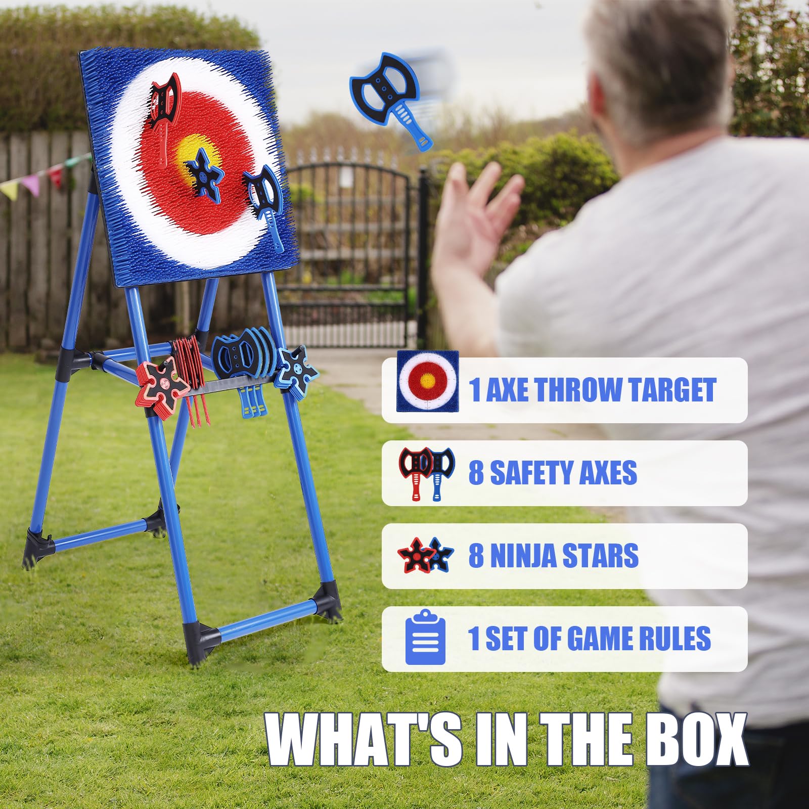 Premium 8-Piece Axe Throwing Set with Foldable Target - Outdoor Backyard Game for Adults & Kids - Perfect for Camping, Parties, and Carnival Events