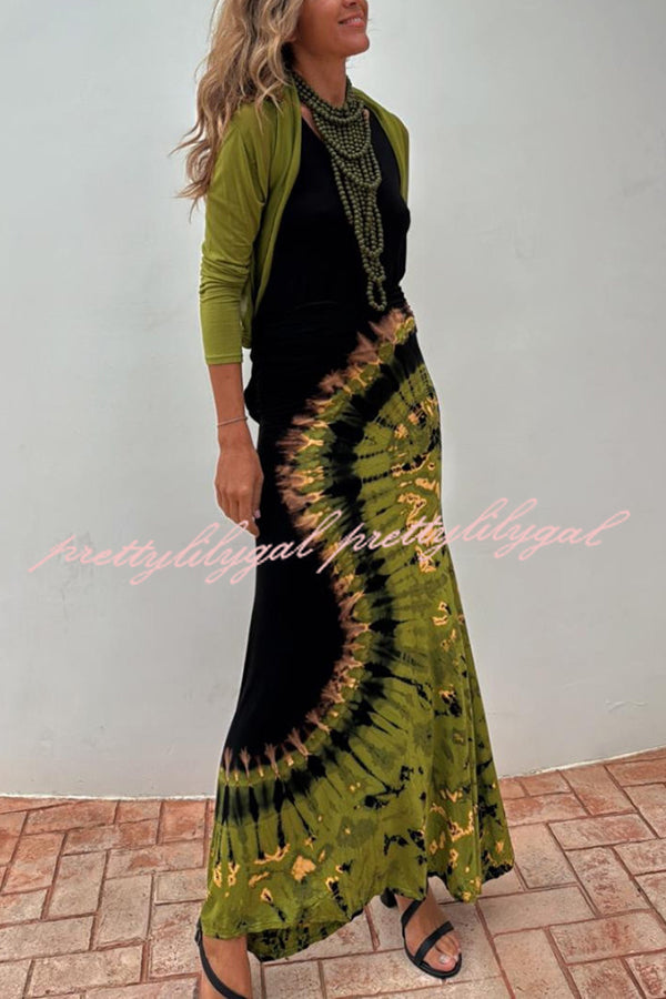 Stylish Summer Tie-Dye Print Back Lace-Up Stretch Maxi Dress for Women - Perfect for Beach Vacations, Music Festivals & Boho Chic Outfits
