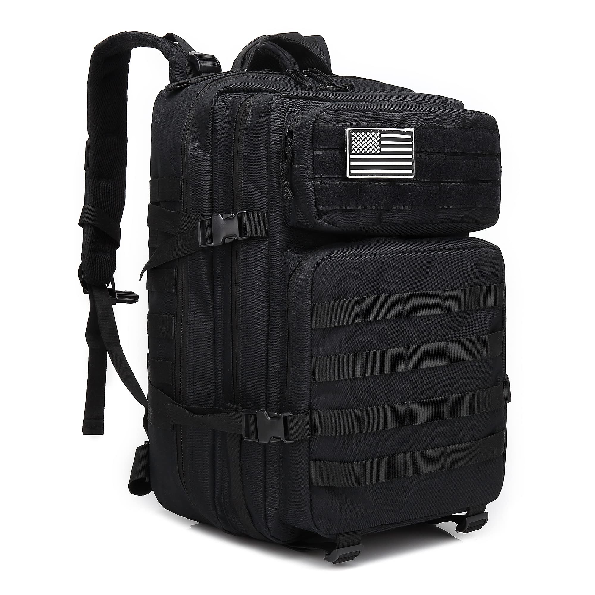 TianYaOutDoor 45L Tactical Military Backpack - Waterproof Molle Rucksack for Hiking, Camping, Travel & Outdoor Adventures - Durable Assault Pack for Tactical Gear (Black)