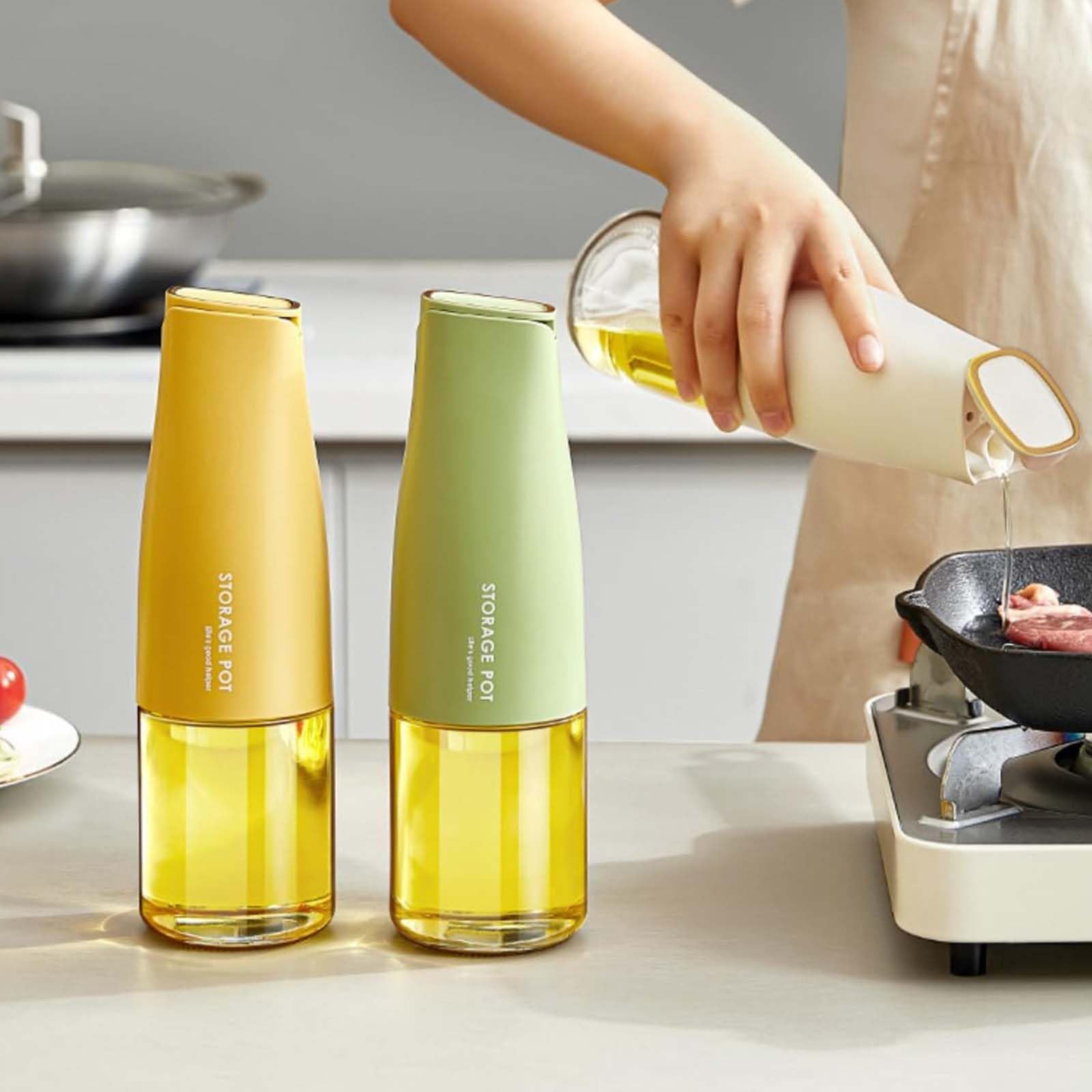 AADHIK Automatic Gravity Oil Dispenser Bottle - Drip-Free Spout for Oil, Vinegar & Liquids, Multi-Color (1-Pack) | Perfect for Kitchen Countertop, Salad Dressing & Cooking Oil Storage