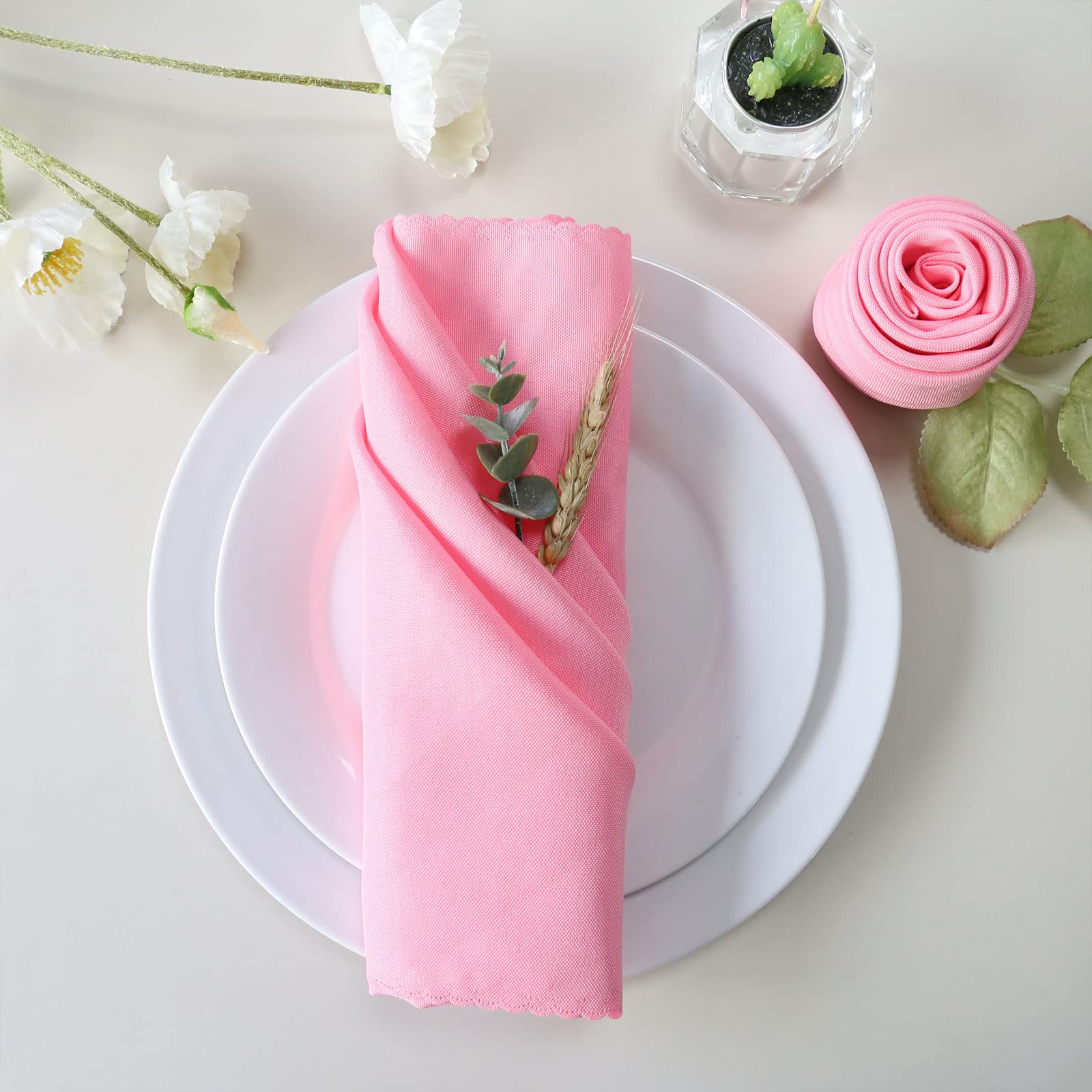 12-Pack Pink Polyester Cloth Napkins Set - Washable & Reusable Dinner Napkins for Valentine's Day, Weddings, Thanksgiving & Holiday Table Decor - Perfect for Formal Dining, Parties & Everyday Use