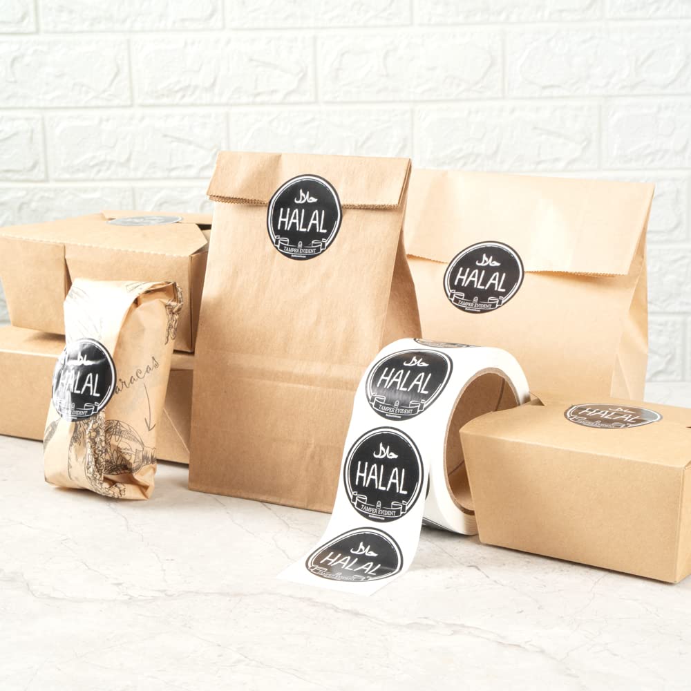 Restaurantware Label Tek 2 Inch Tamper-Evident Stickers for Halal Food - 500 Rolled Tamper Seal Stickers with Chalkboard Design, Black with White Font - Ideal for Safe Food Delivery, Takeout Containers & Plastic To-Go Packaging