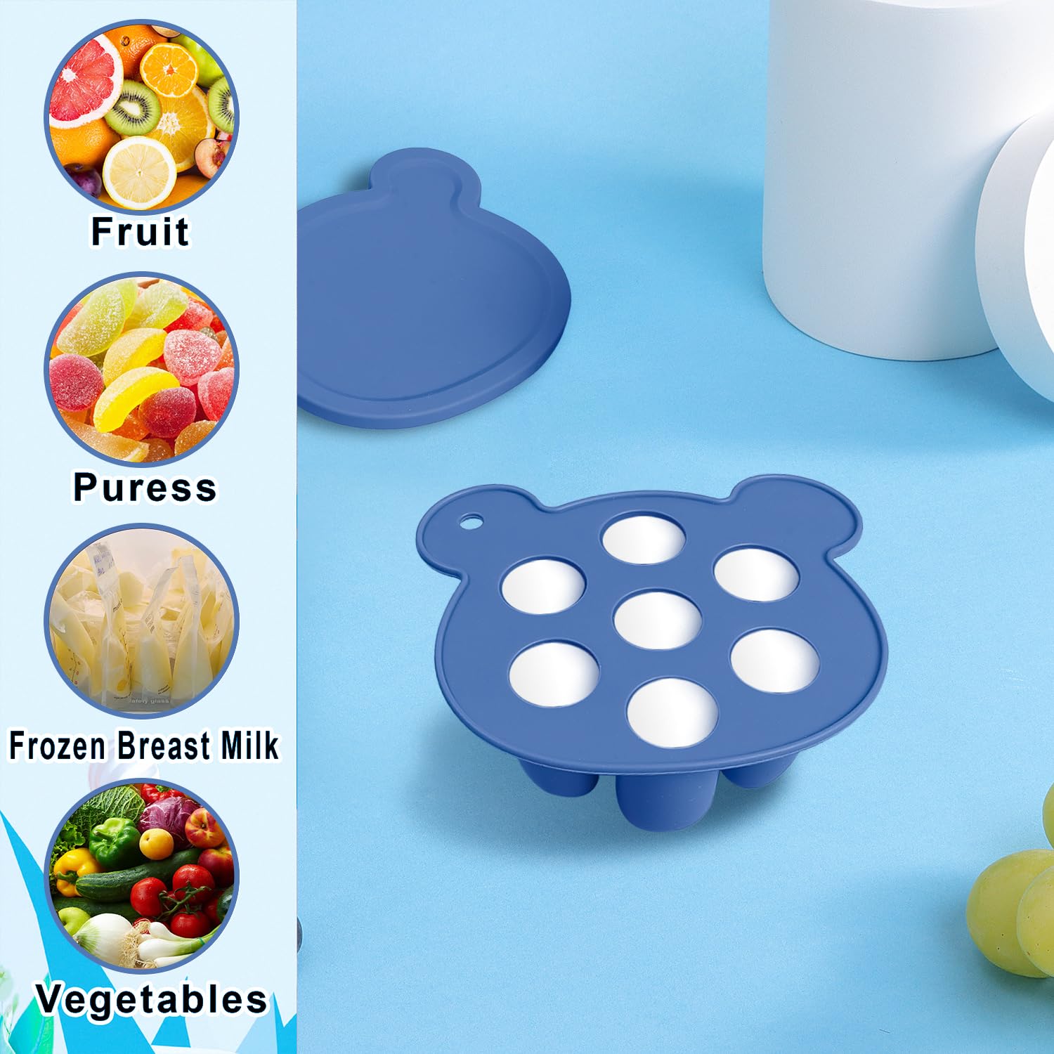 Baby Fruit Feeder Pacifier - 3 Pack Set with Mesh Feeder, Teething Toys & Popsicle Molds | Safe Silicone Teether for Breastmilk & Baby Food | BPA-Free Infant Feeding Essentials | Perfect for Soothing Sore Gums & Introducing Solids | Steel Blue