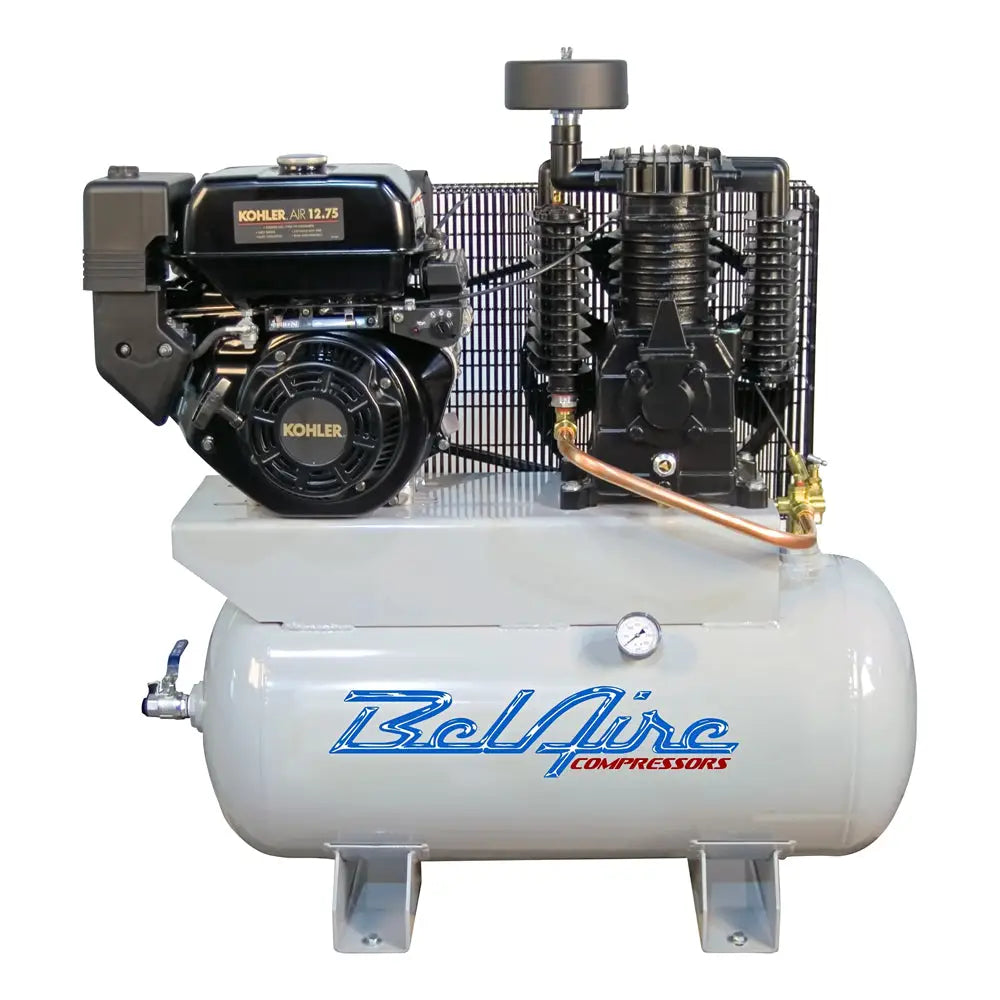 BelAire 3G3KHL 2-Stage Gas Air Compressor with Kohler 14HP Engine, 30 Gallon Horizontal Tank – Ideal for Construction, Auto Repair & Industrial Use