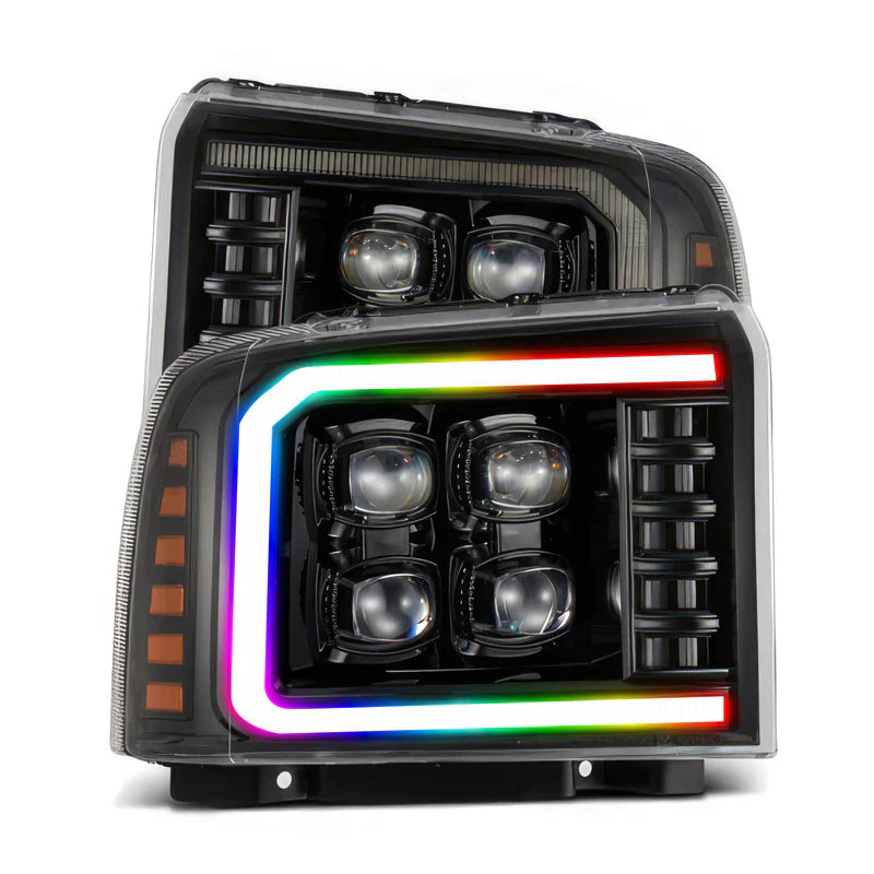 Alpharex Alphablack Multicolor Flow Series LED Headlights for 2005-2007 Ford Super Duty & Excursion - Upgrade Your Truck Lighting for Night Driving & Off-Road Adventures