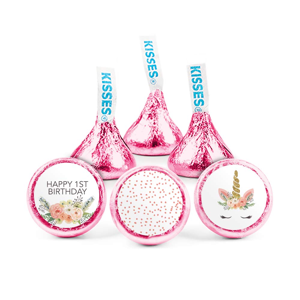 Personalized Pink Unicorn Themed Candy Kisses - 200 Count Bulk Party Favors for Birthday Celebrations, Baby Showers & Special Events